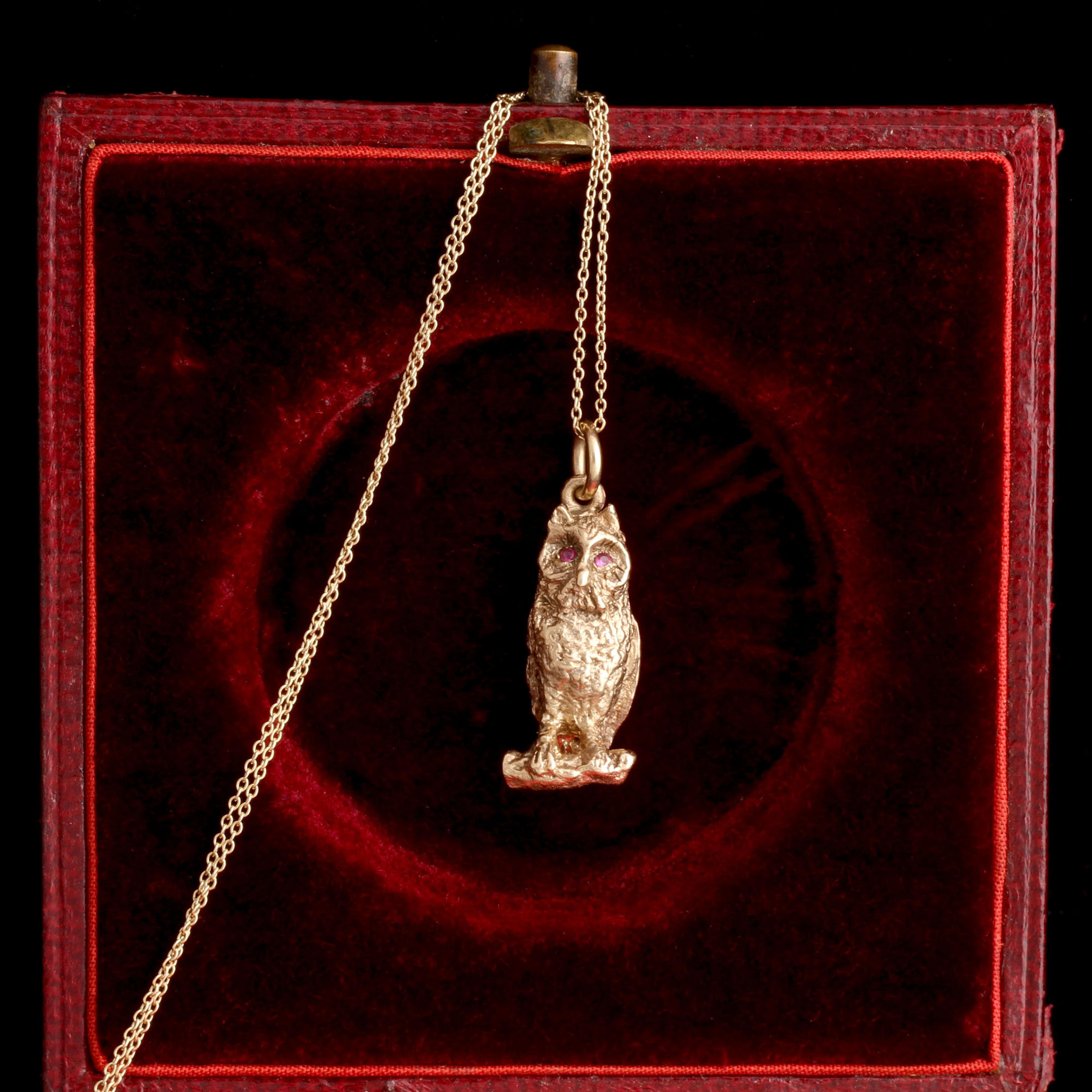 Retro Ruby-Eyed Owl Necklace