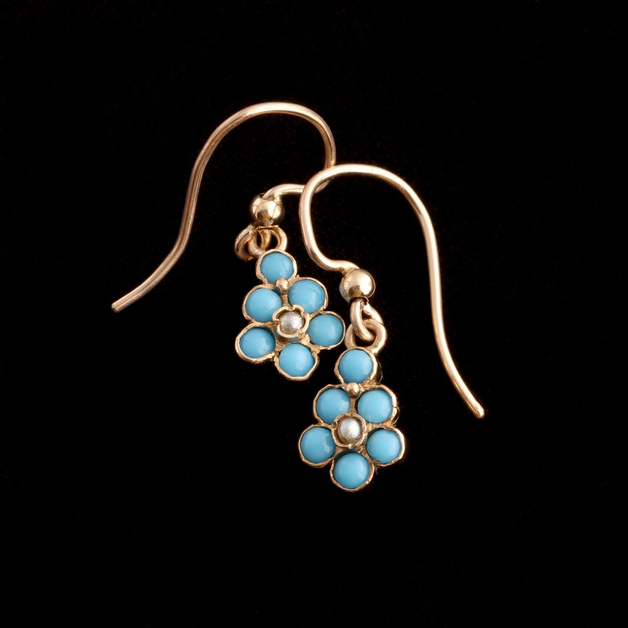 Victorian Turquoise & Pearl Forget Me Not Earrings