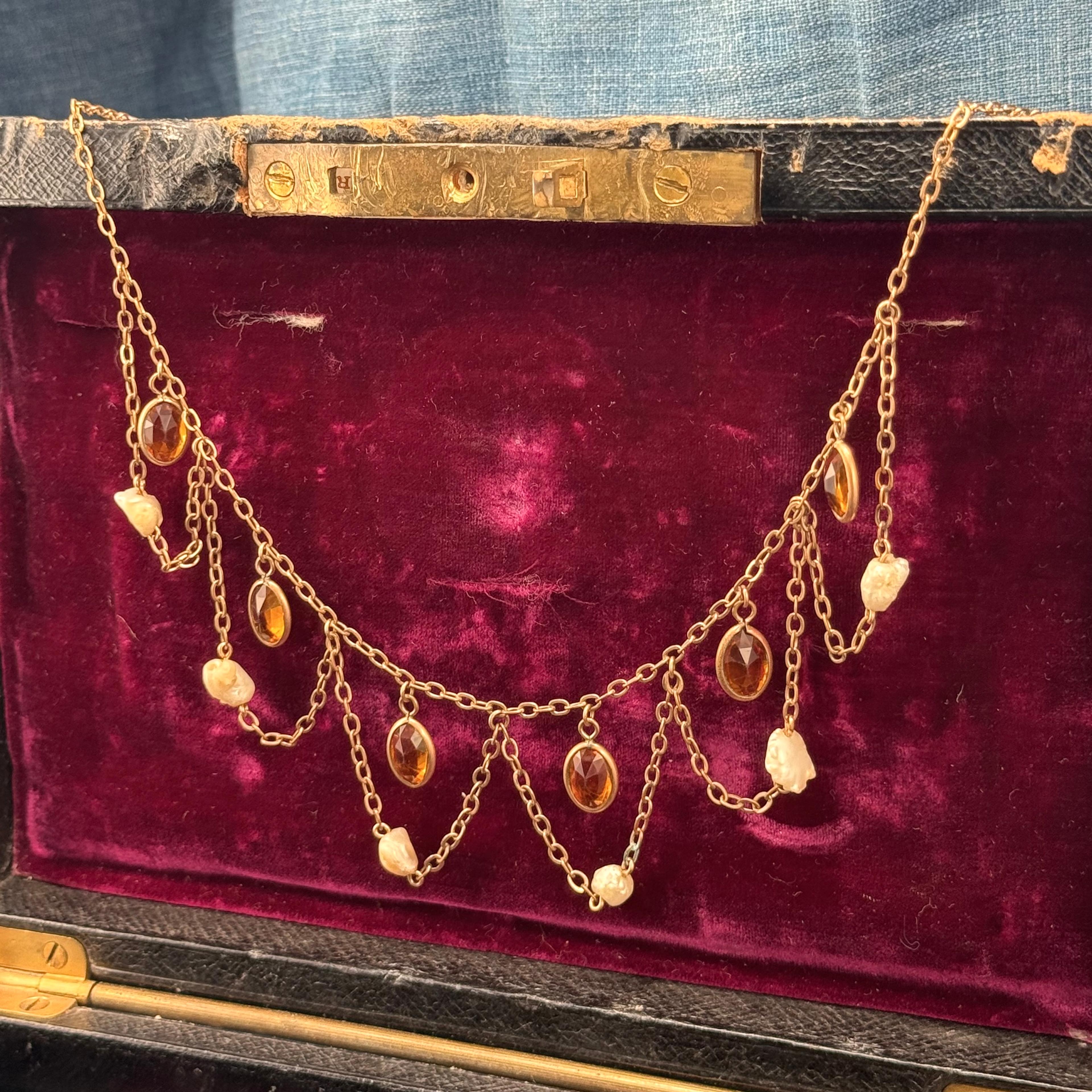 Edwardian Orange Paste & Pearl GF Festoon