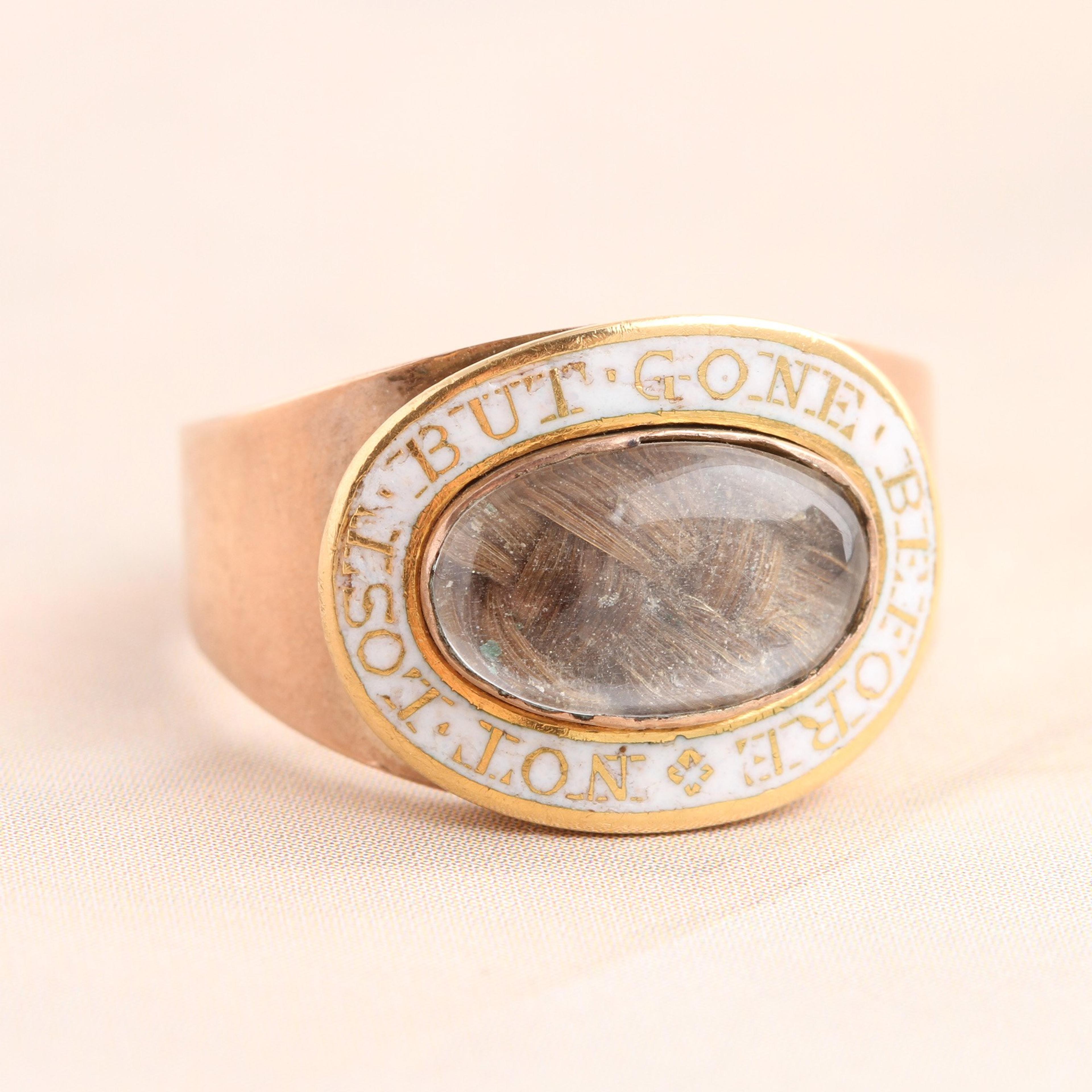 "Not Lost But Gone Before" White Enamel Mourning Ring