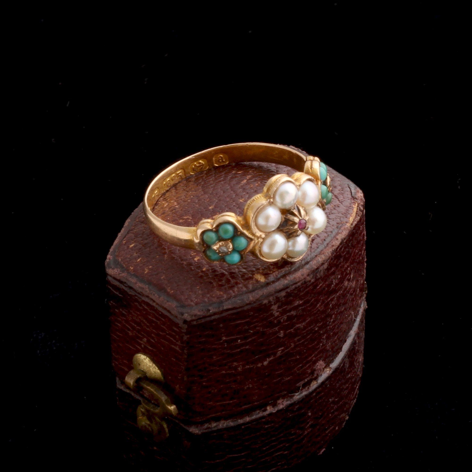 Victorian Pearl & Turquoise Cluster Ring