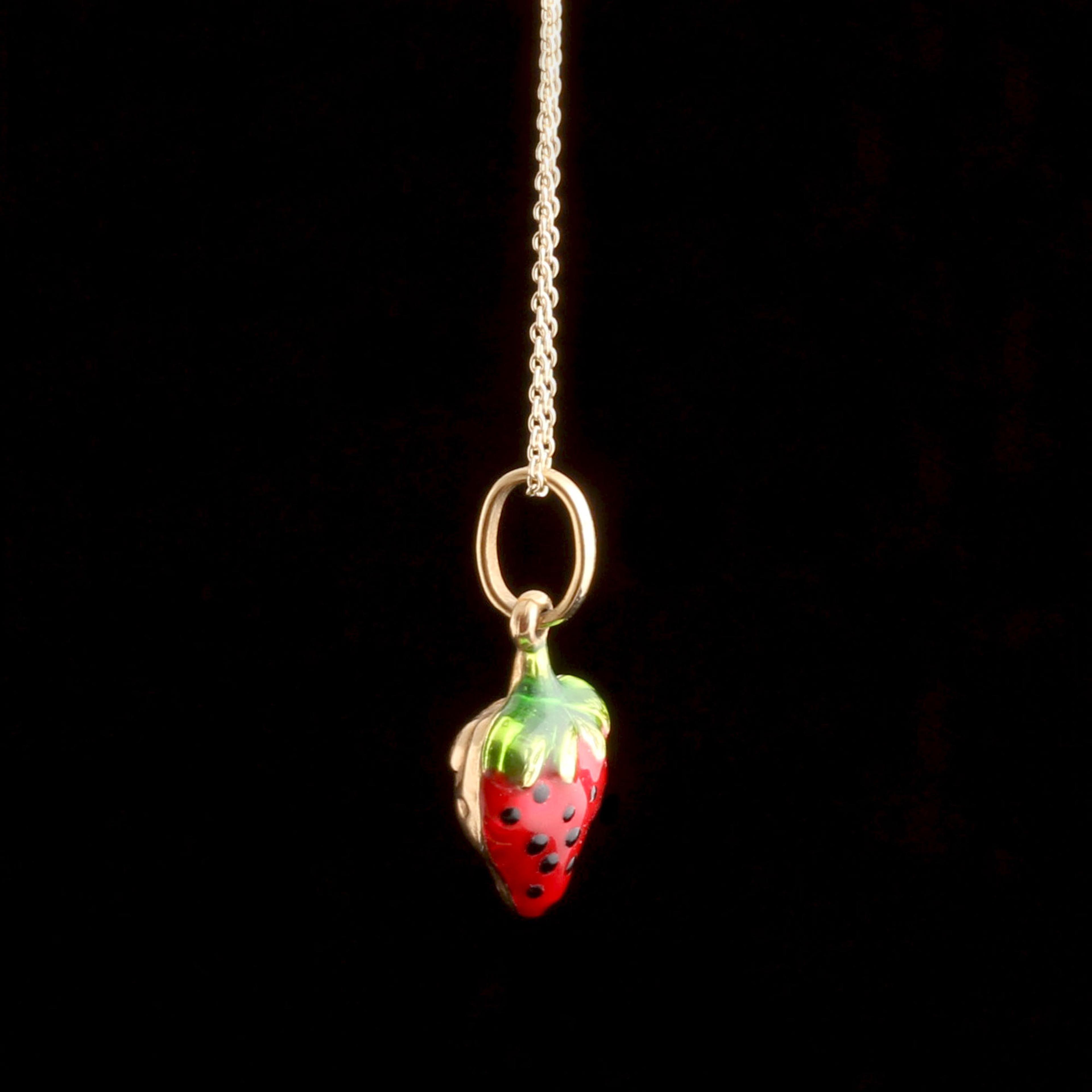 Retro Italian Enamel Strawberry Necklace