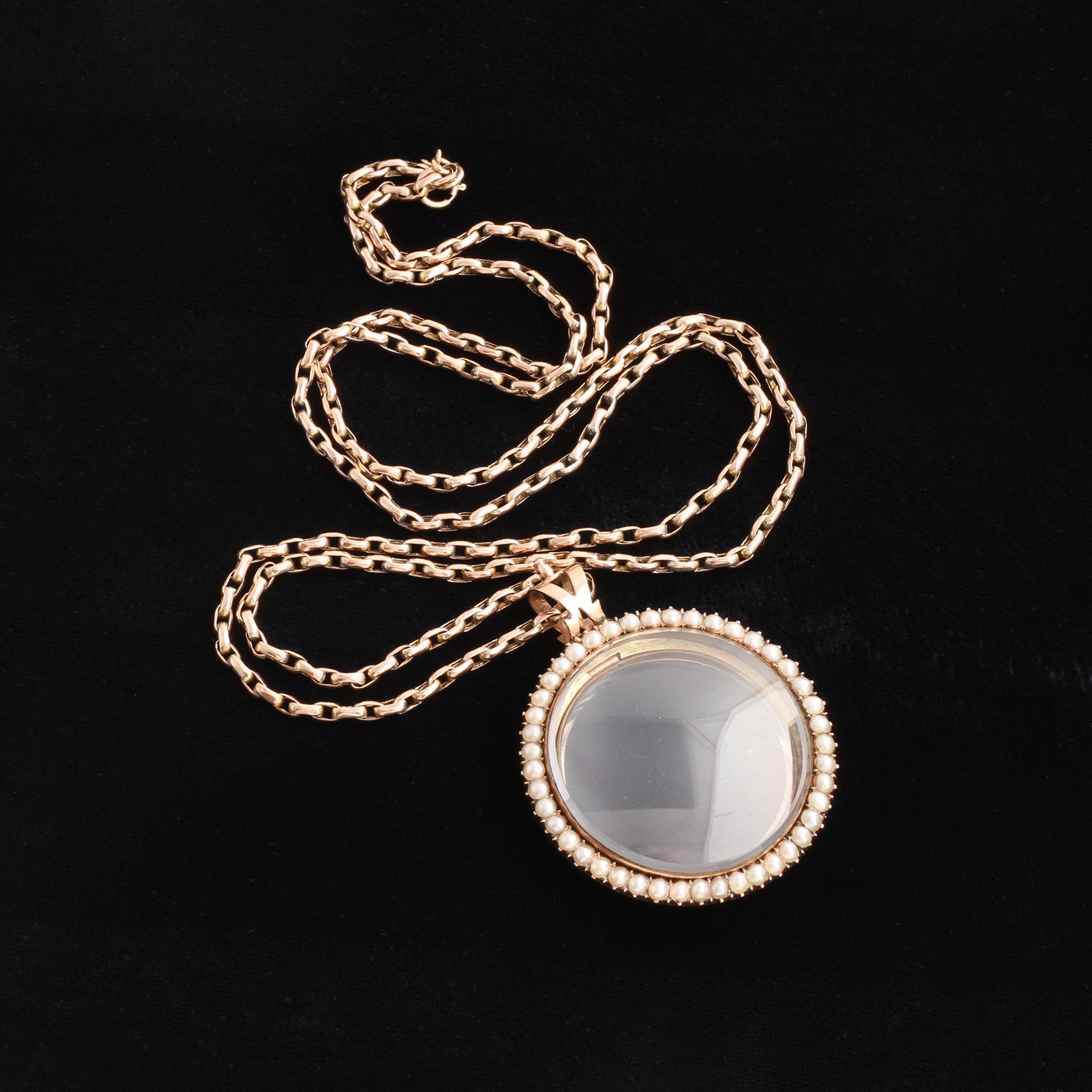 Early Victorian Rose Gold and Pearl Large Locket Necklace