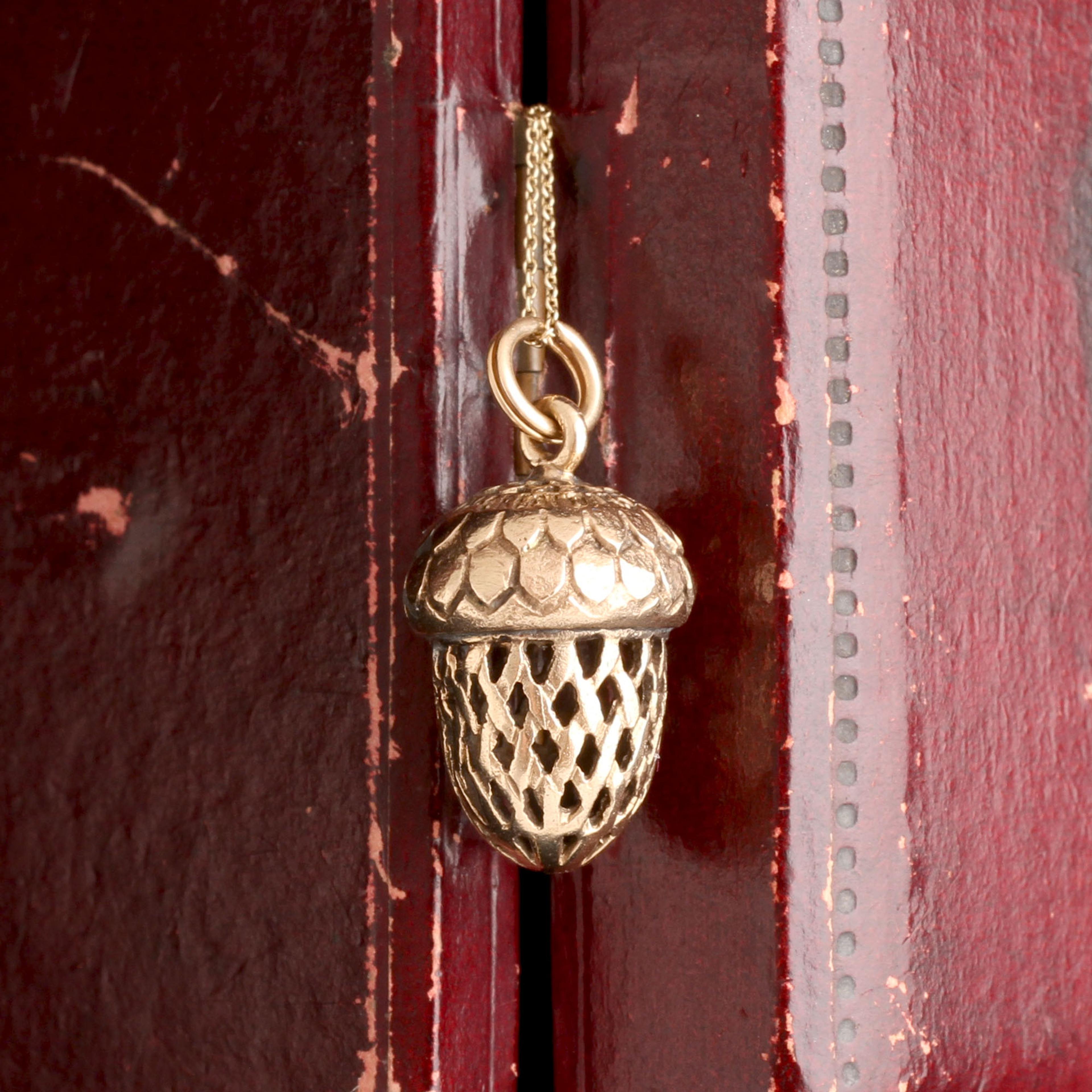 Detail of Vintage Latticed Acorn Necklace