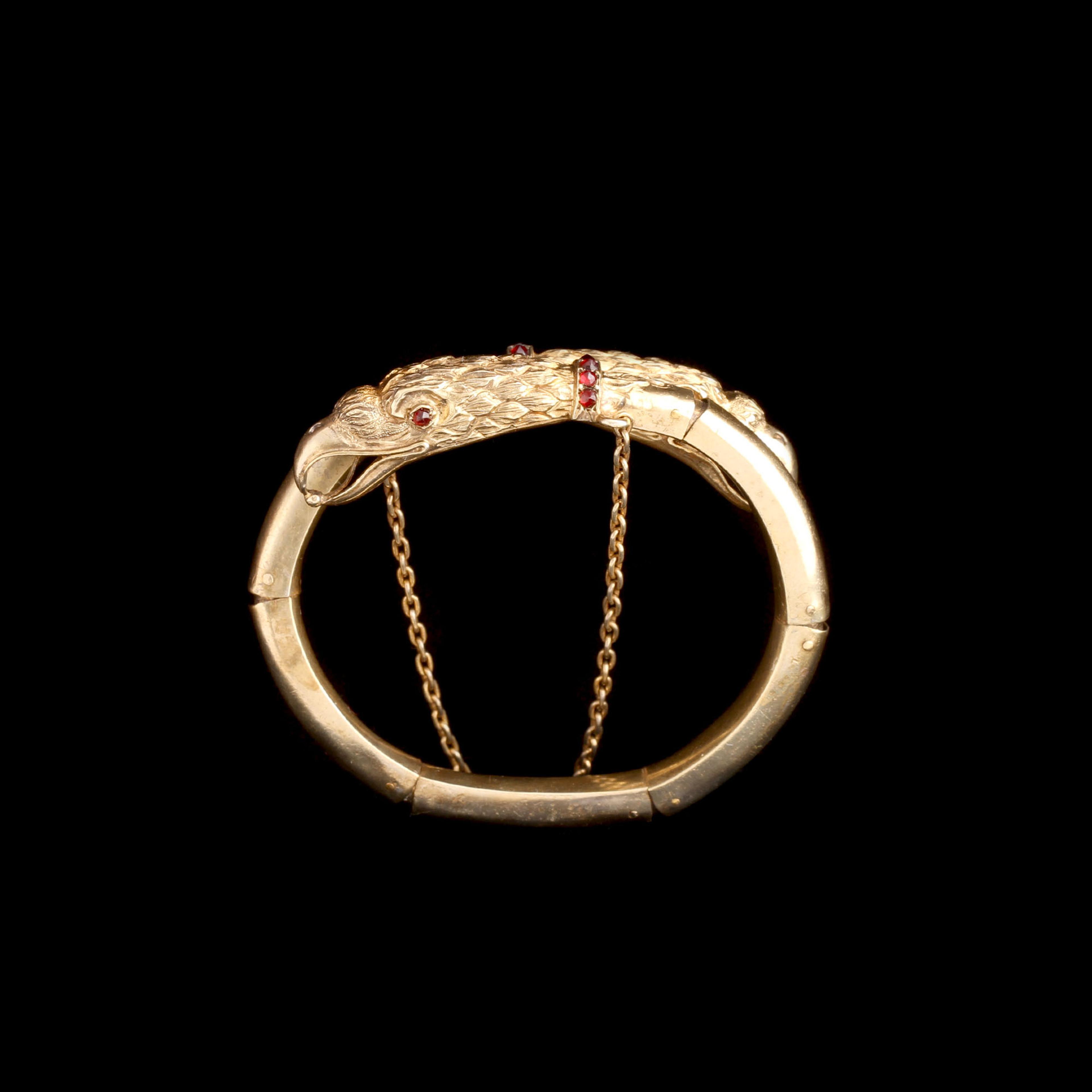 Late 19th Century French Gilt Silver & Garnet Double Eagle Bracelet