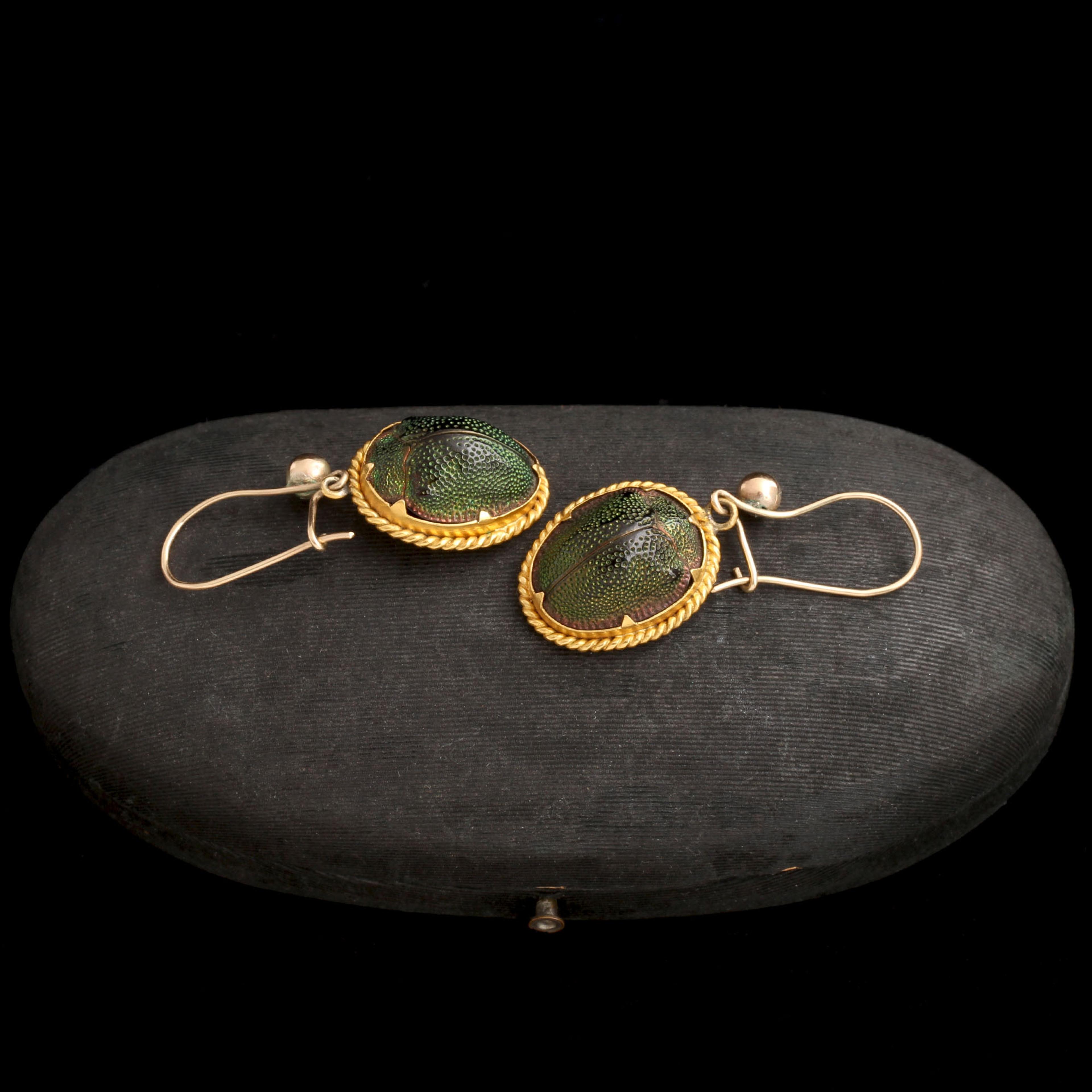 Victorian Twisted Wire Framed Beetle Earrings