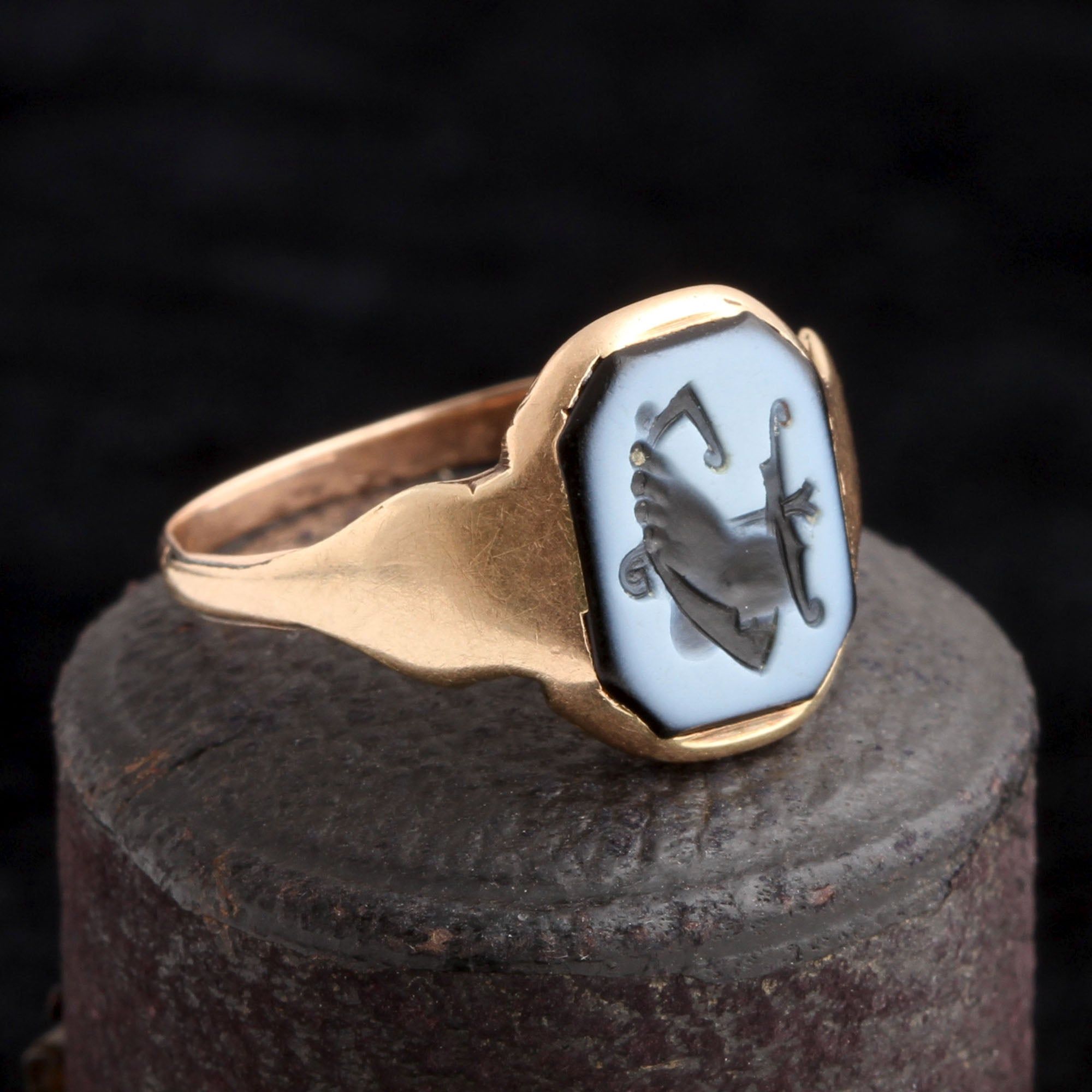 Victorian Nicolo Onyx Foot Intaglio Ring