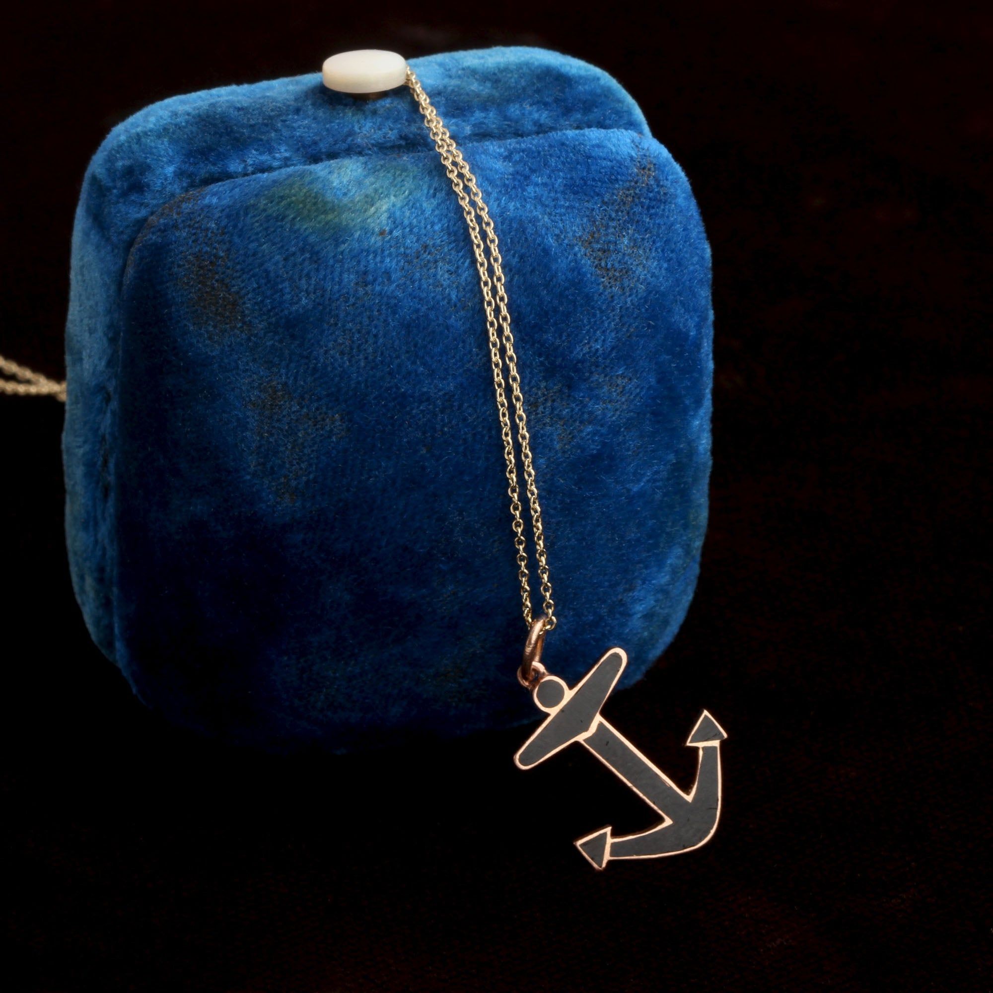 Victorian Black Enamel Anchor Necklace