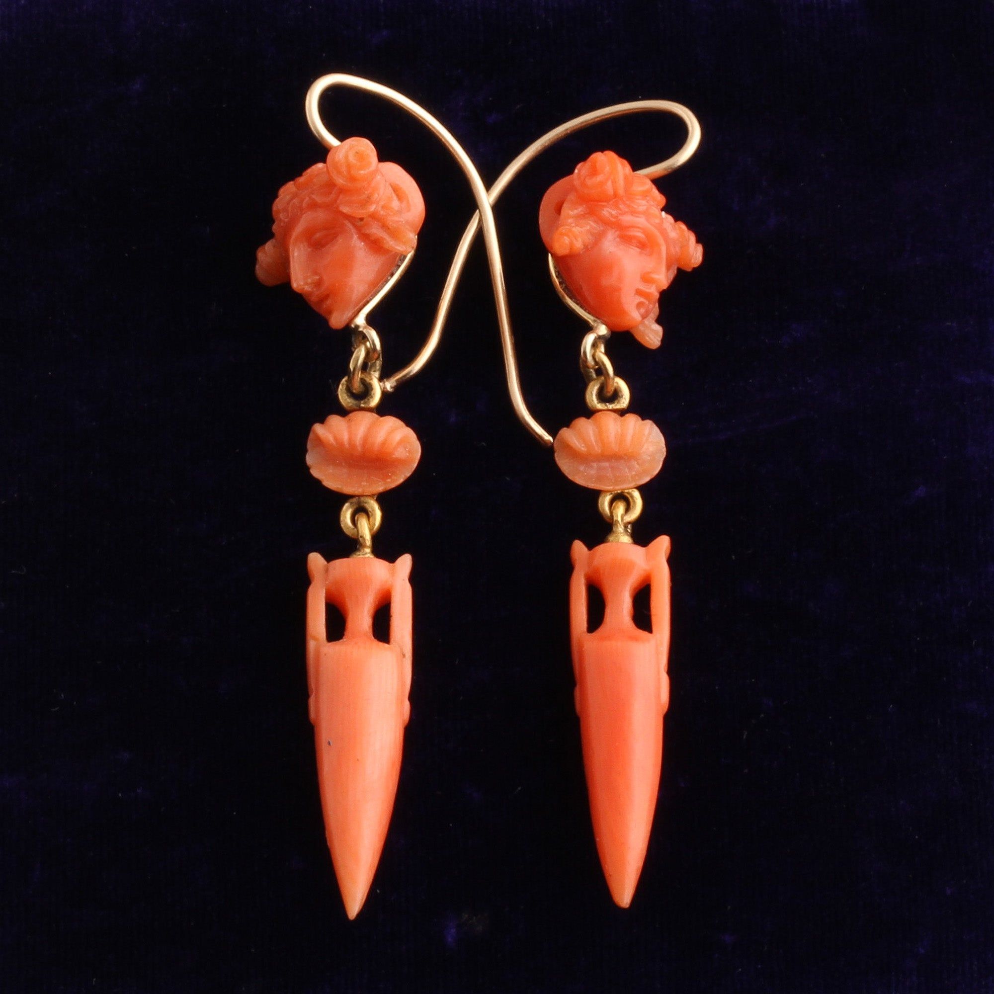 Victorian Demeter & Persephone Coral Drop Earrings