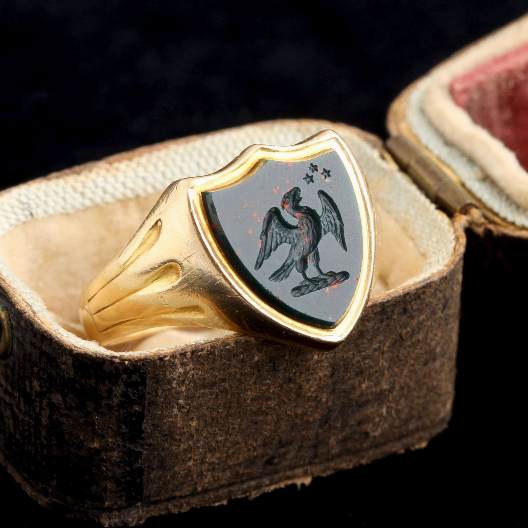 Edwardian Eagle & Stars Shield Signet Ring