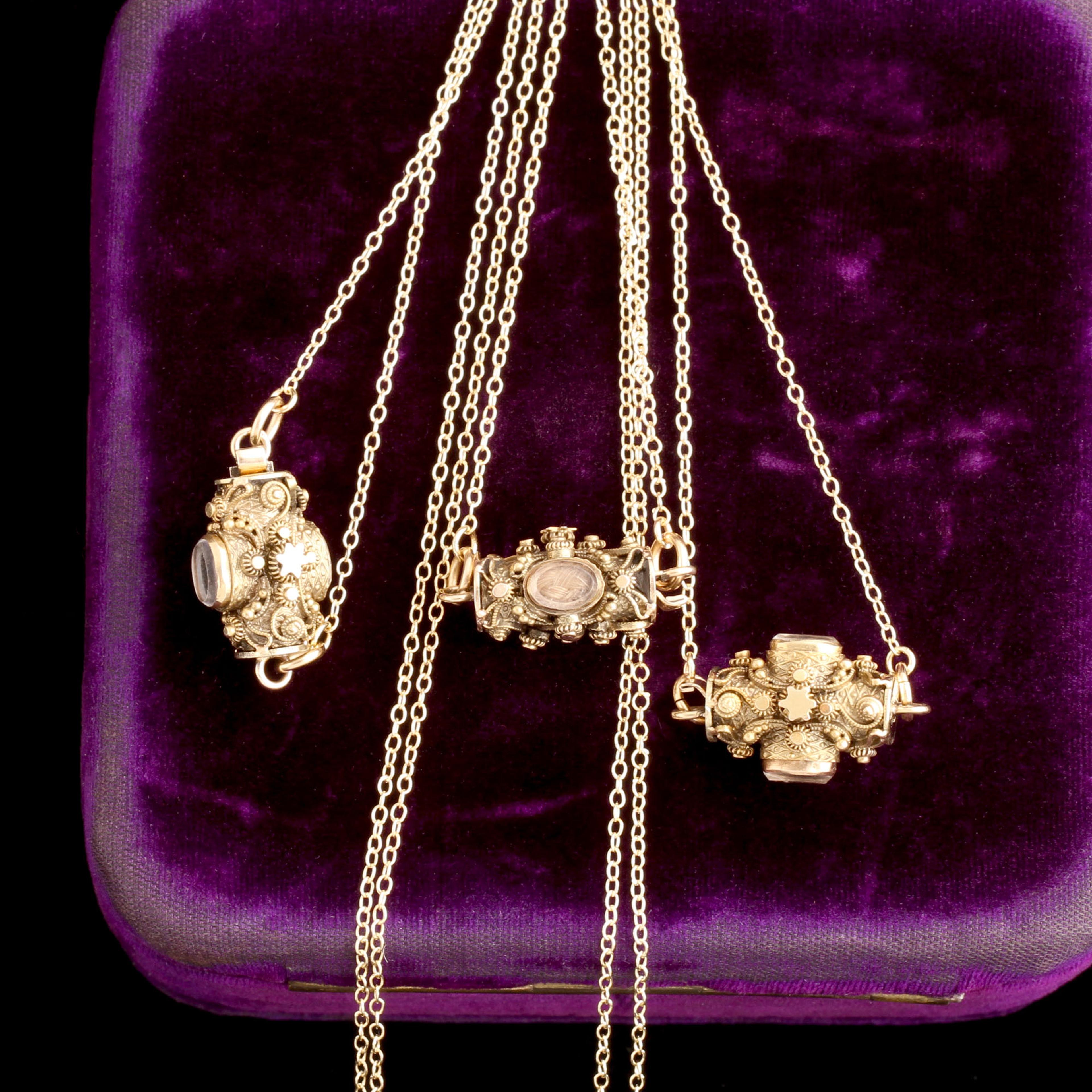 Etruscan Revival Hair Locket Clasp Necklaces