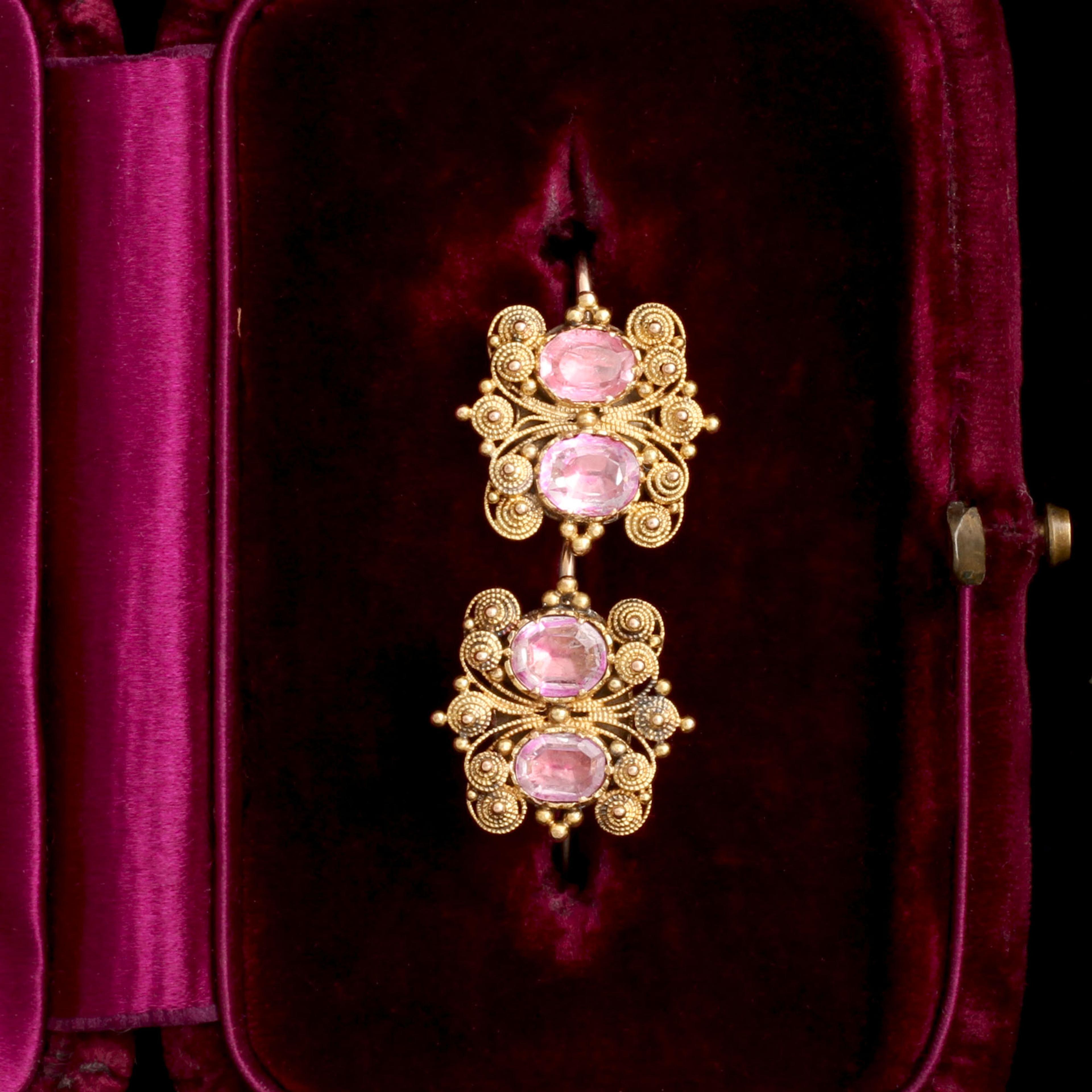 Archaeological Revival Pink Topaz Earrings