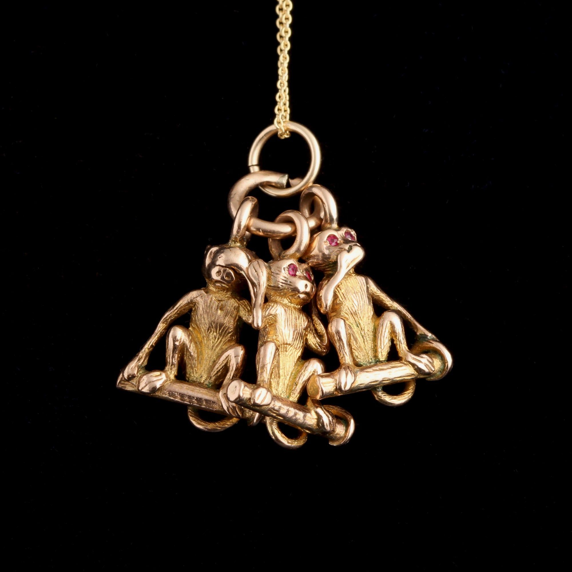 Edwardian See, Hear & Speak No Evil Necklace