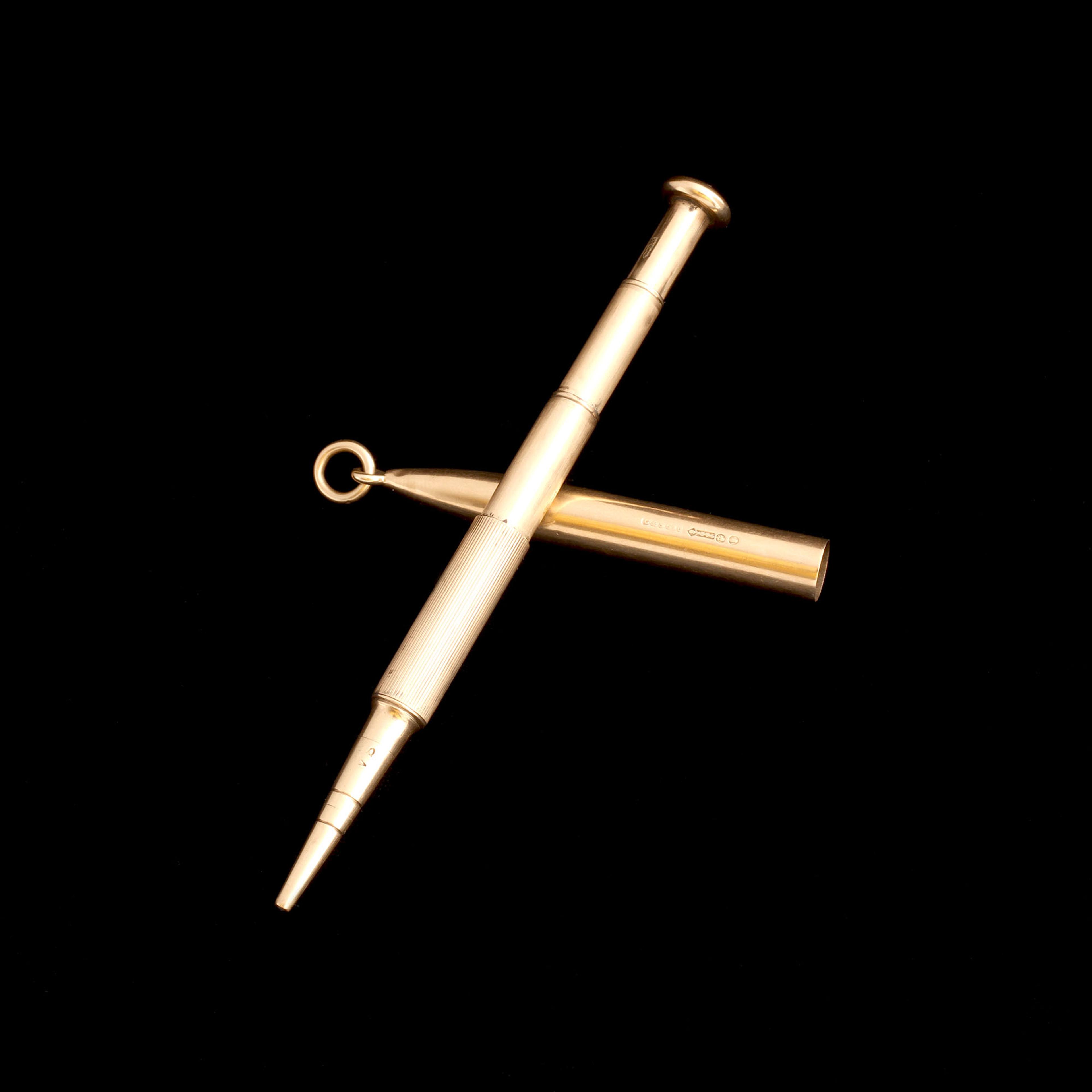 Edwardian Telescoping Pencil Gold Bullet Fob