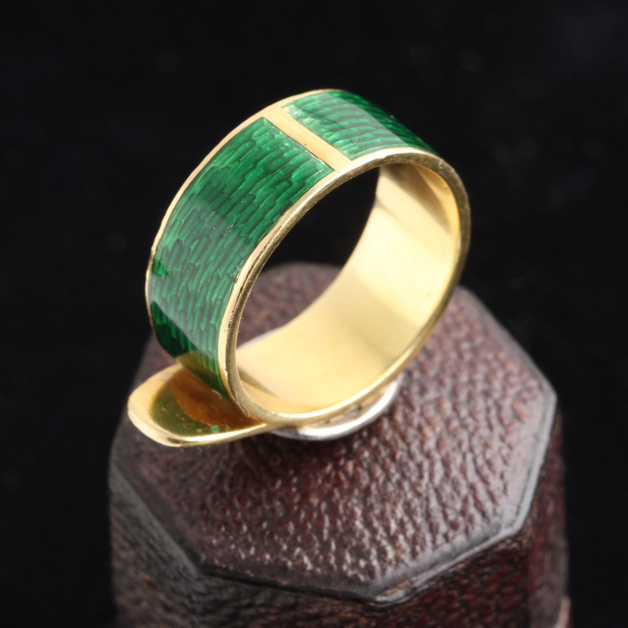 Victorian Guilloché Enamel & Diamond Belt Ring
