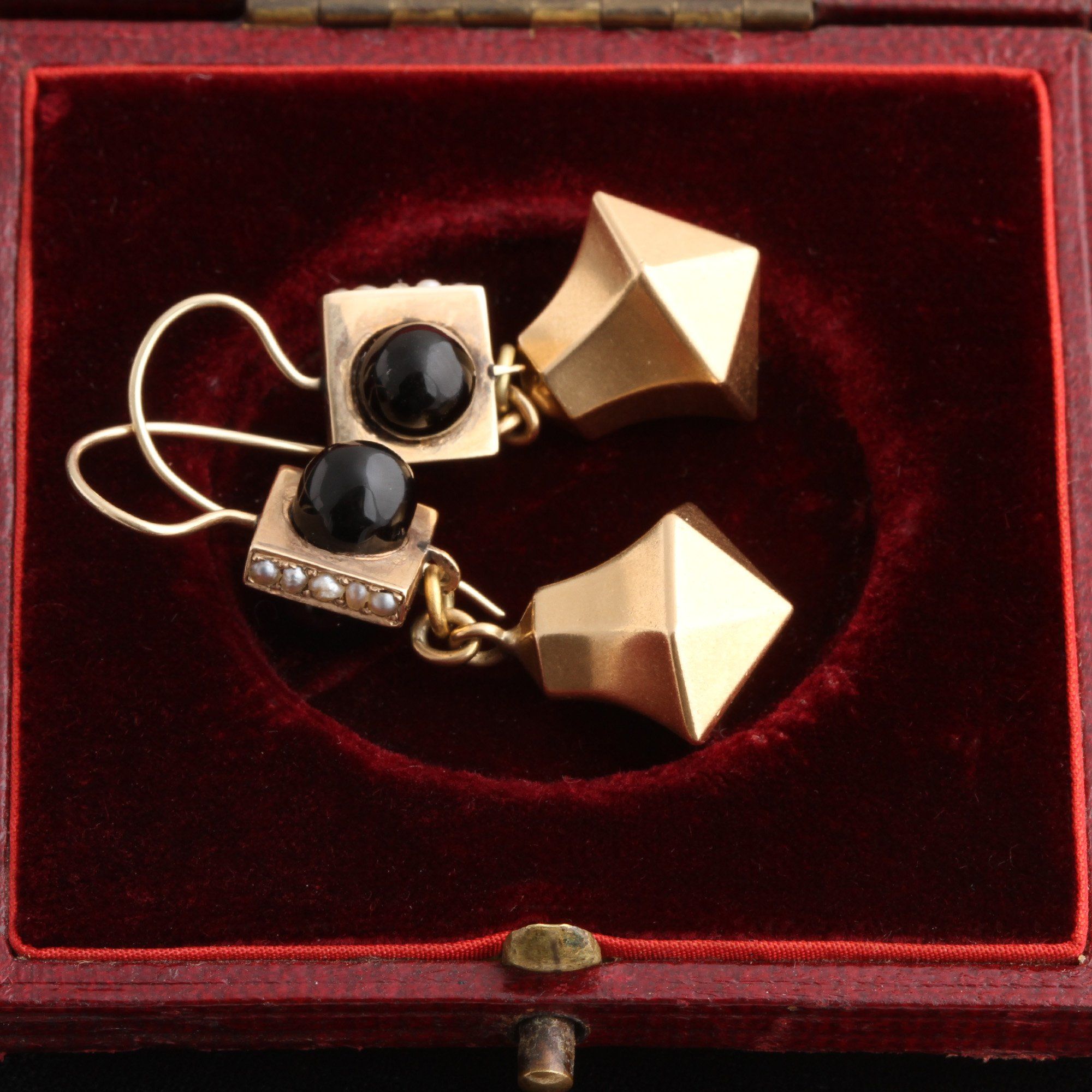 Victorian Onyx & Pearl Faceted Drop Earrings