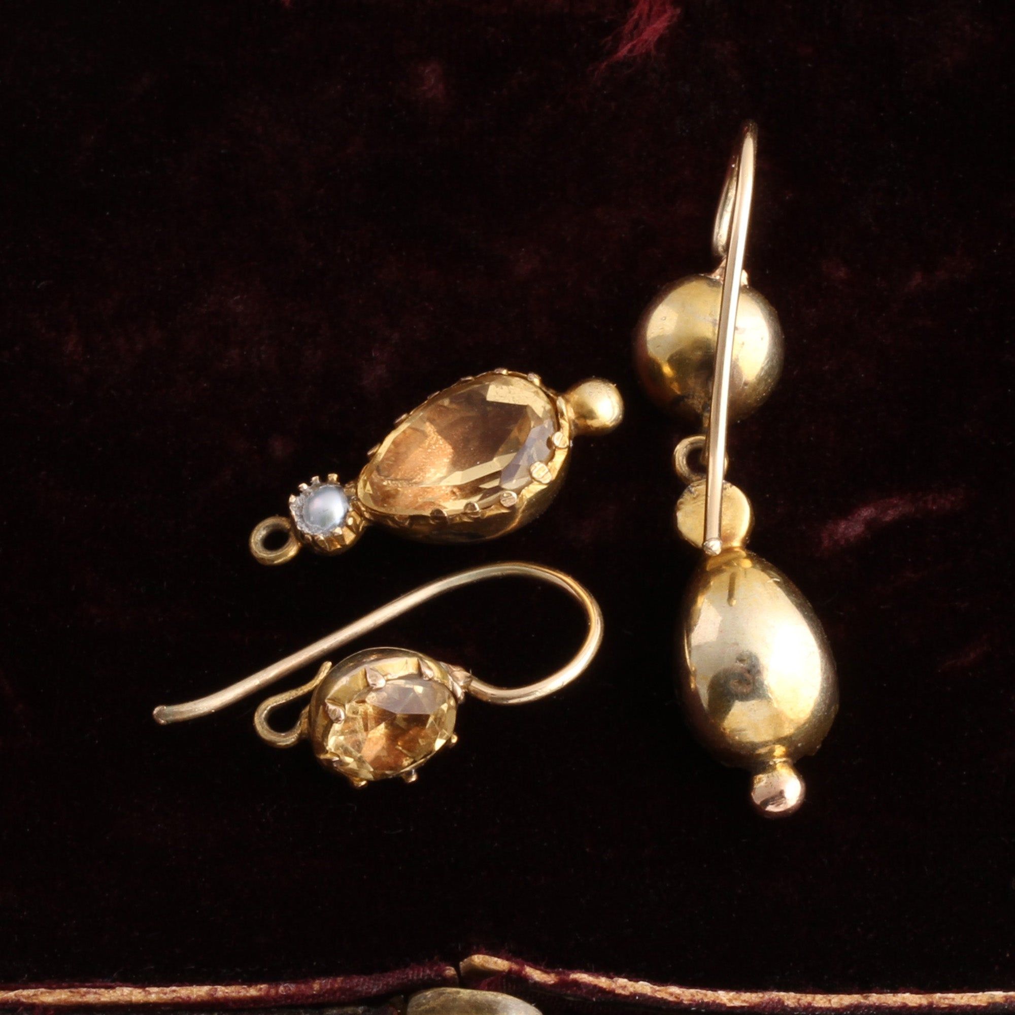 Georgian Citrine & Pearl Drop Earrings