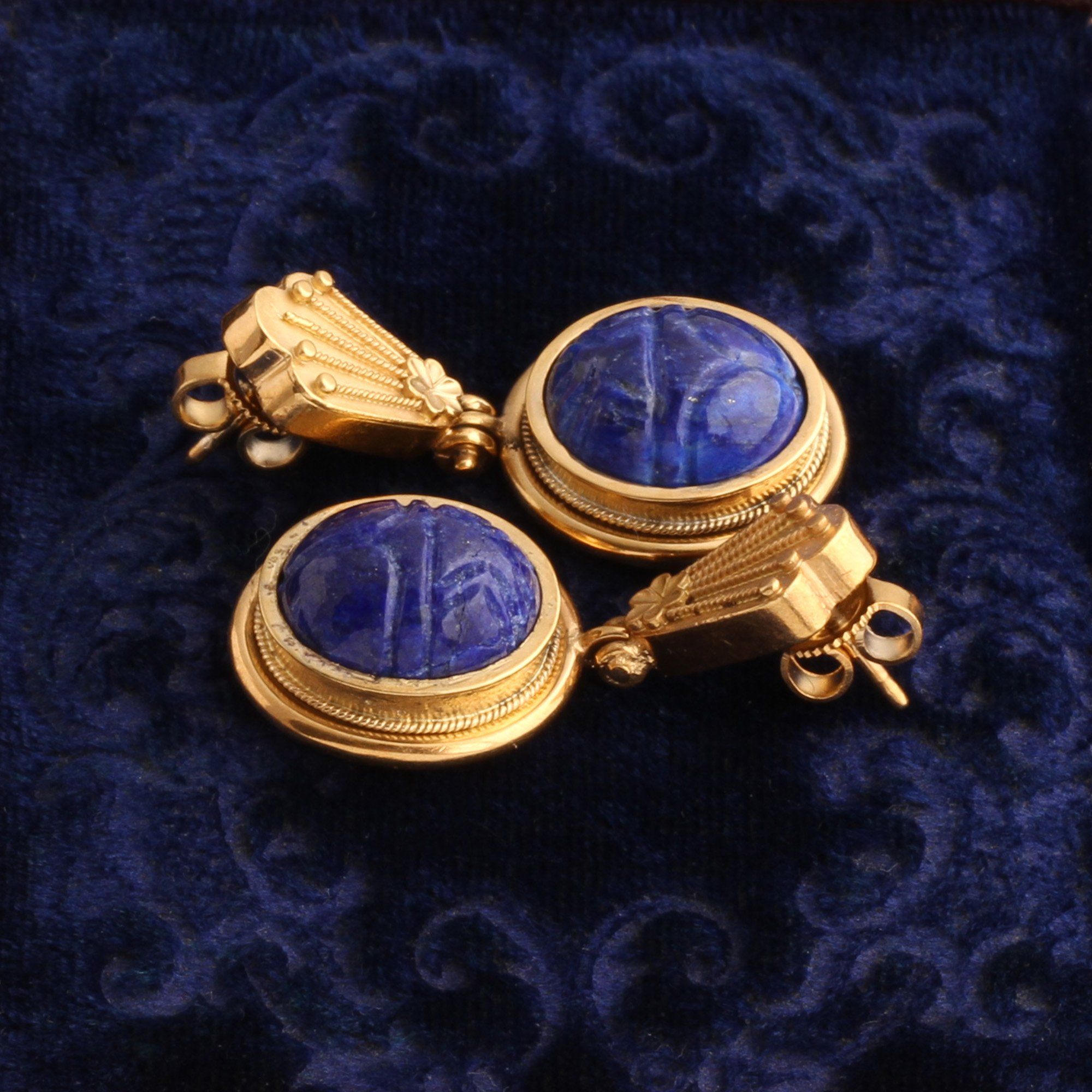 Egyptian Revival Lapis Scarab Earrings