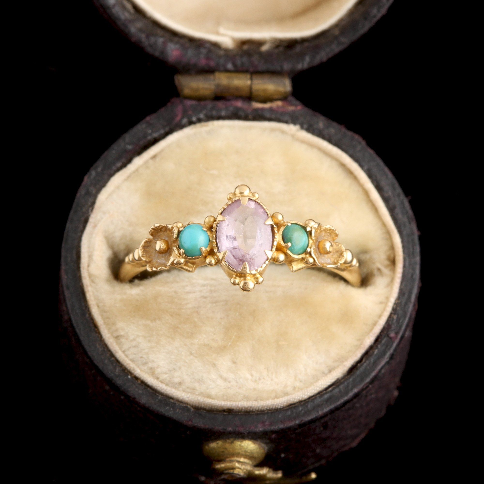Victorian Pink Topaz & Turquoise Flower Ring
