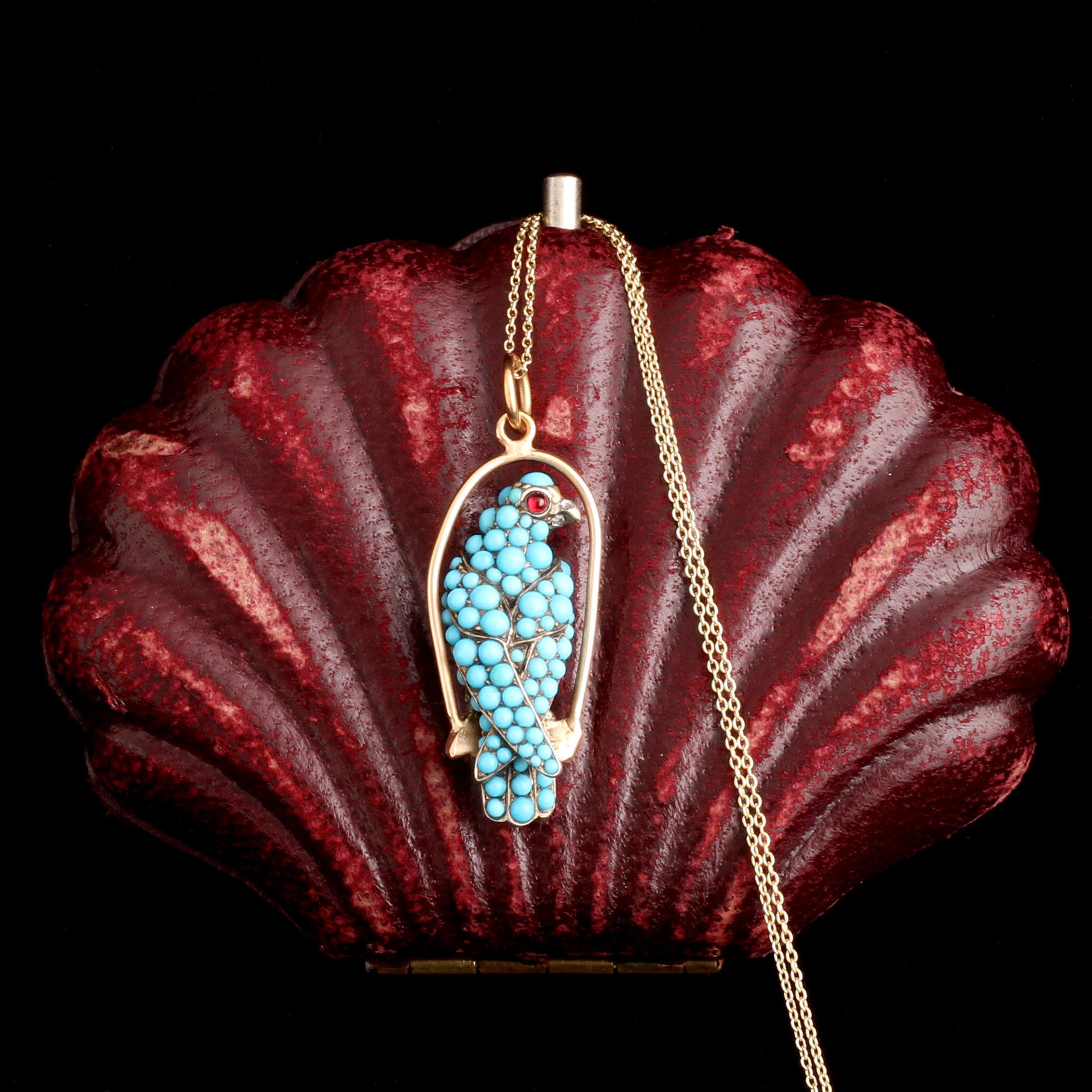 Victorian Turquoise & Garnet Falcon Necklace
