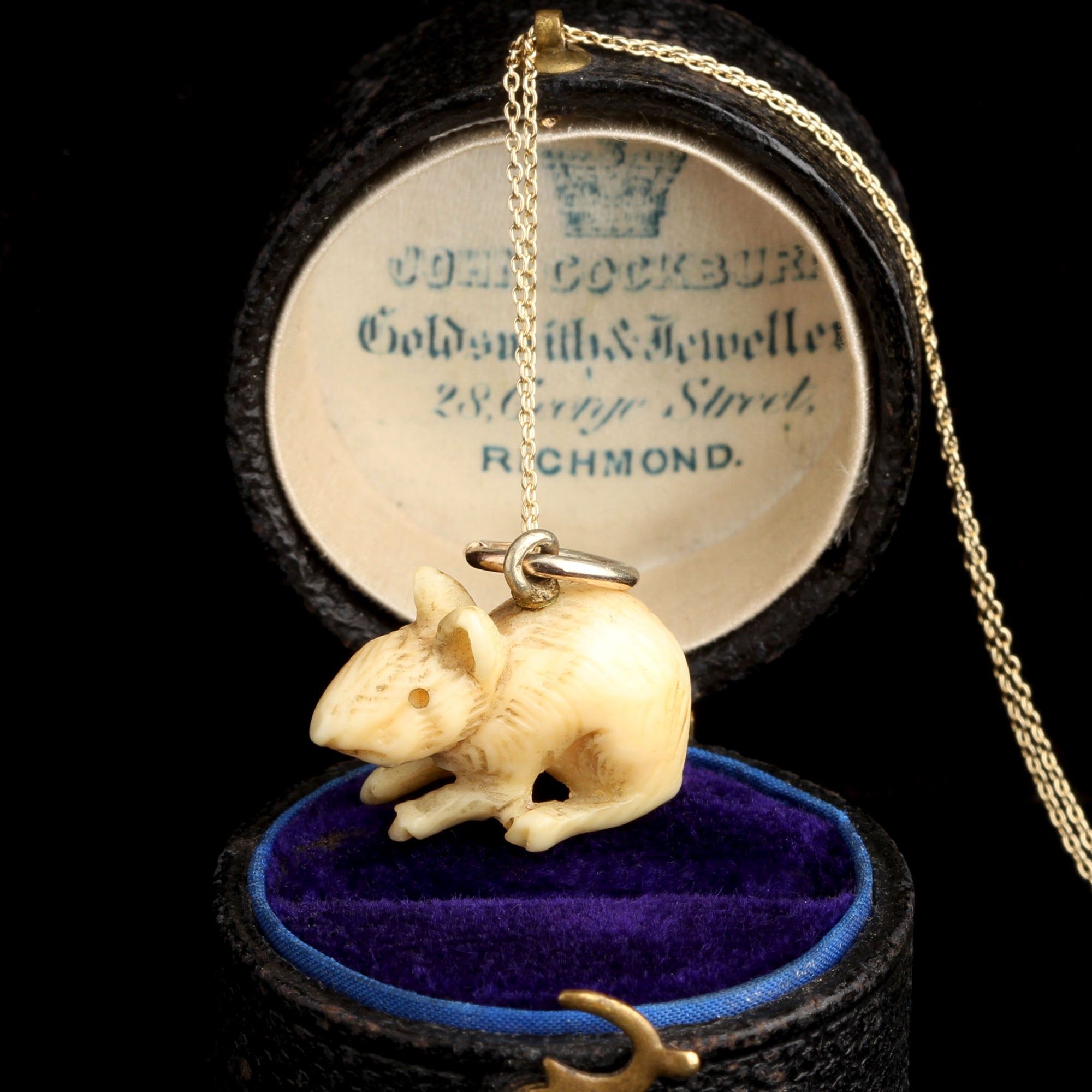 Late Victorian Carved Bone Mouse Necklace