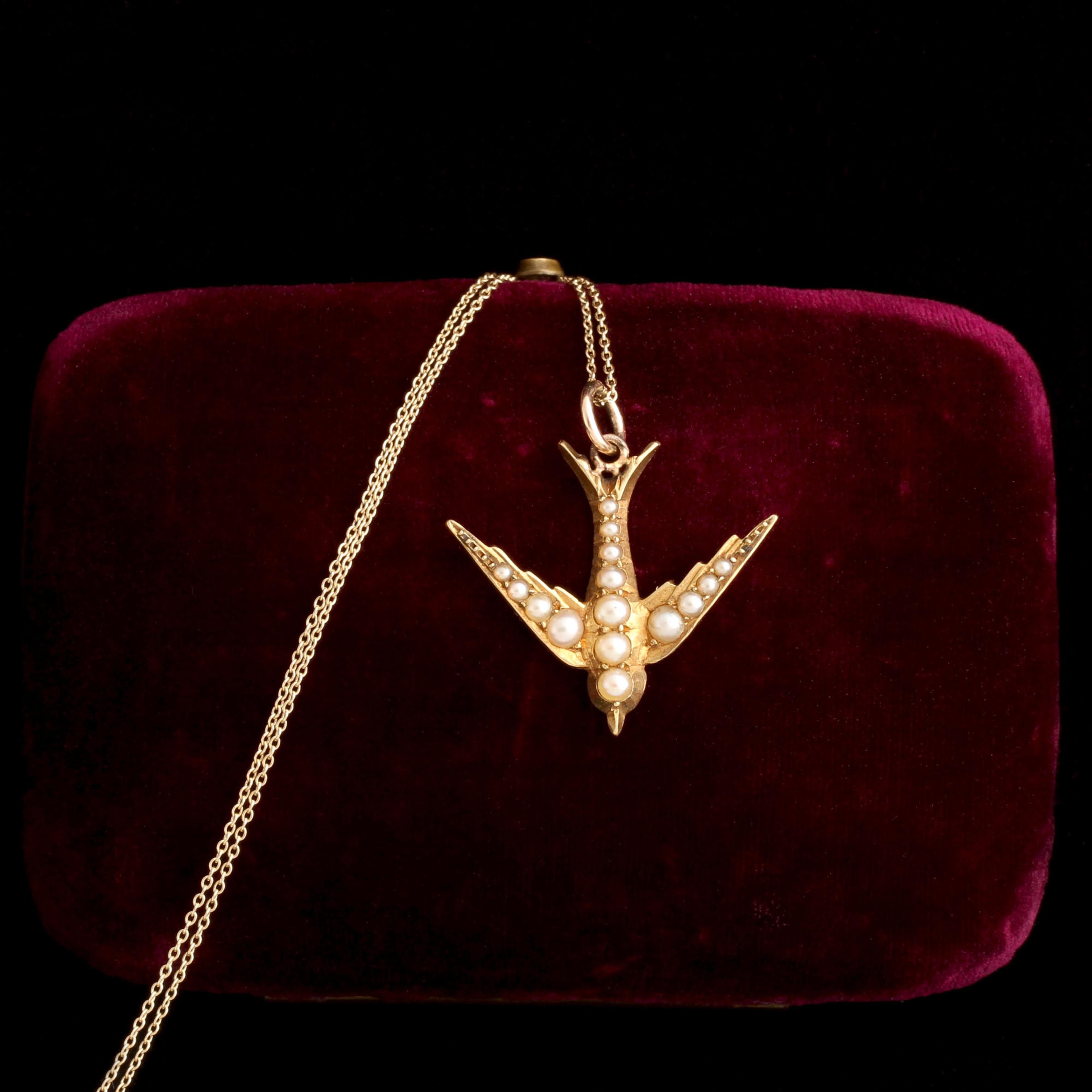 Edwardian Seed Pearl Swallow Necklace  