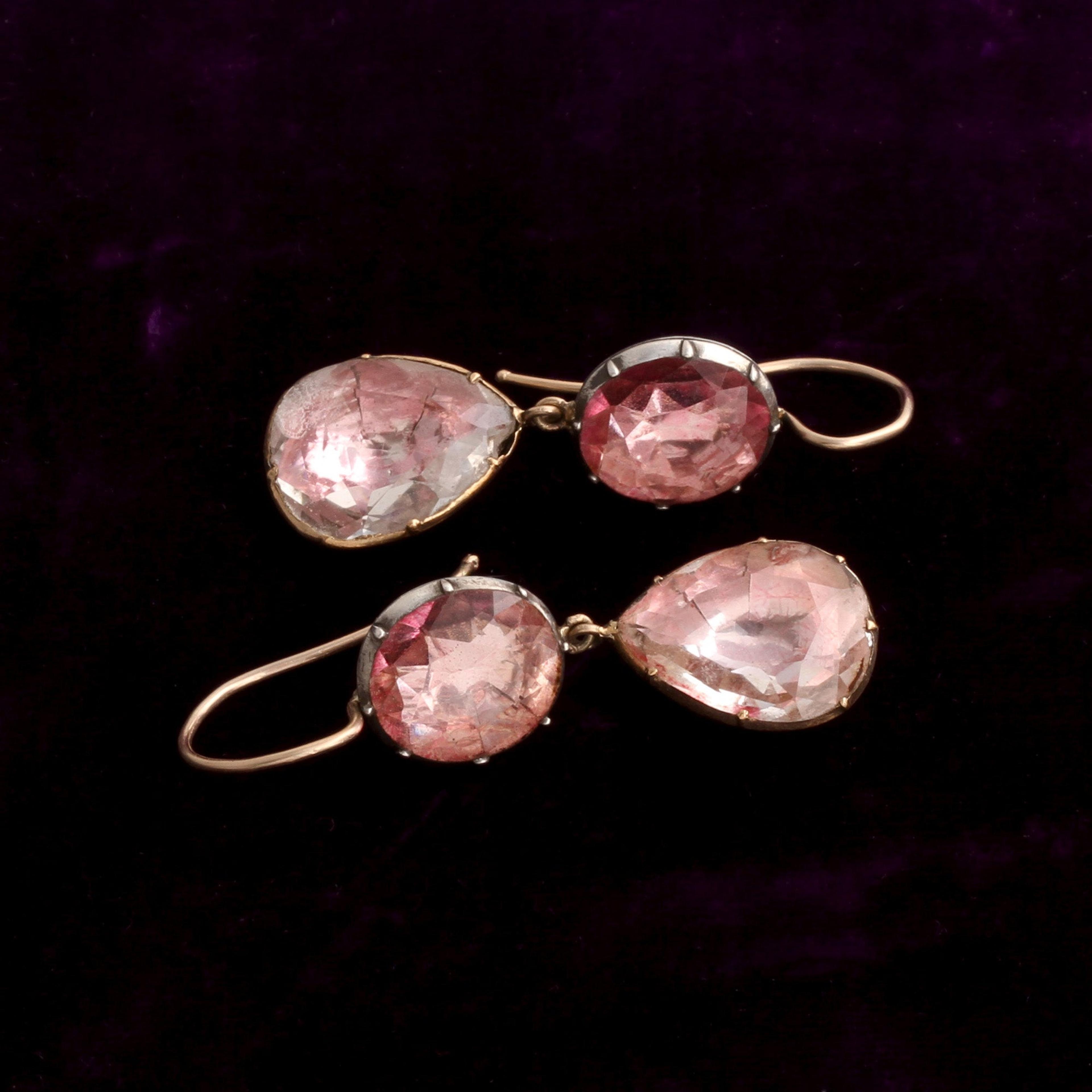 Georgian Pink Paste Drop Earrings