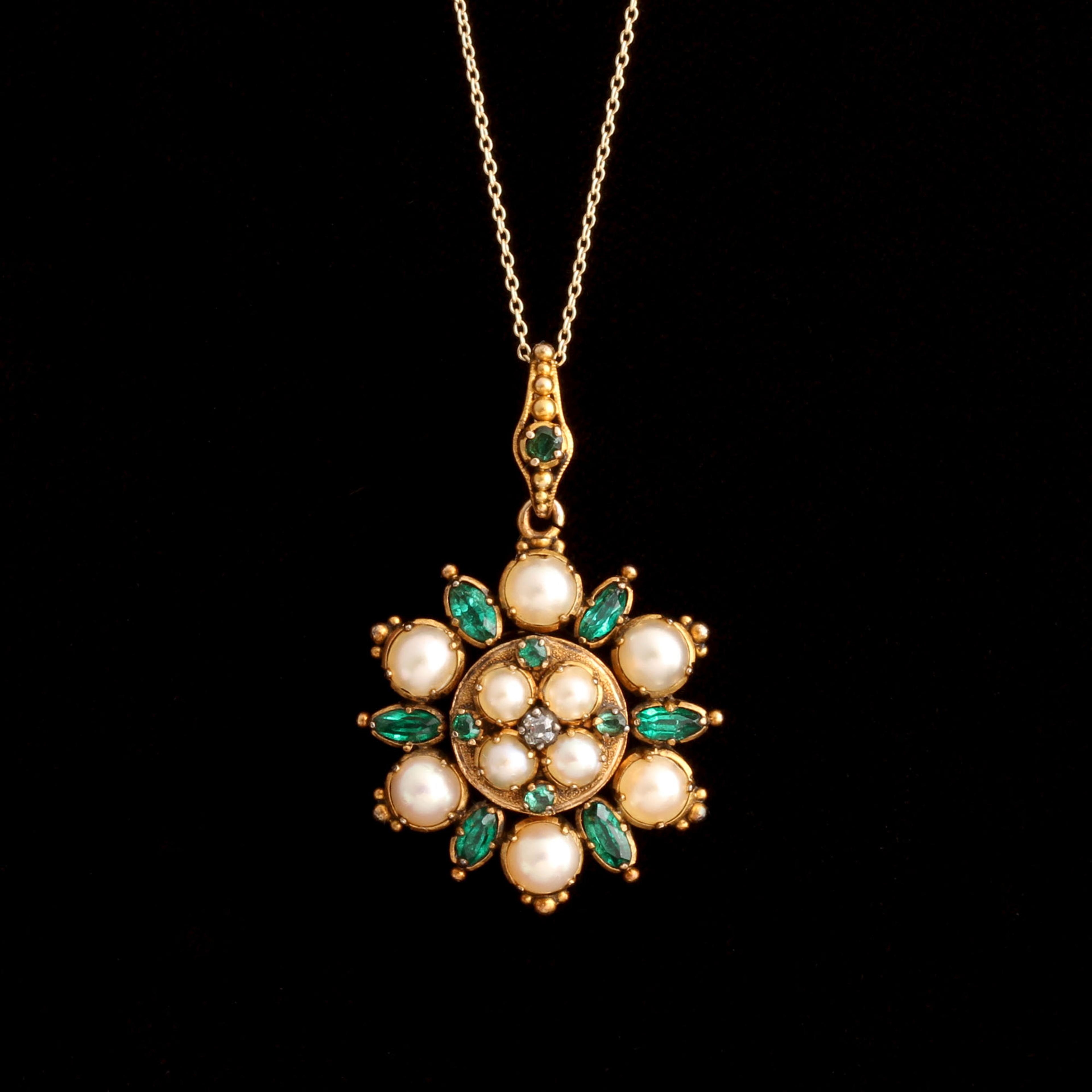 Detail of Early Victorian Emerald, Pearl & Diamond Locket