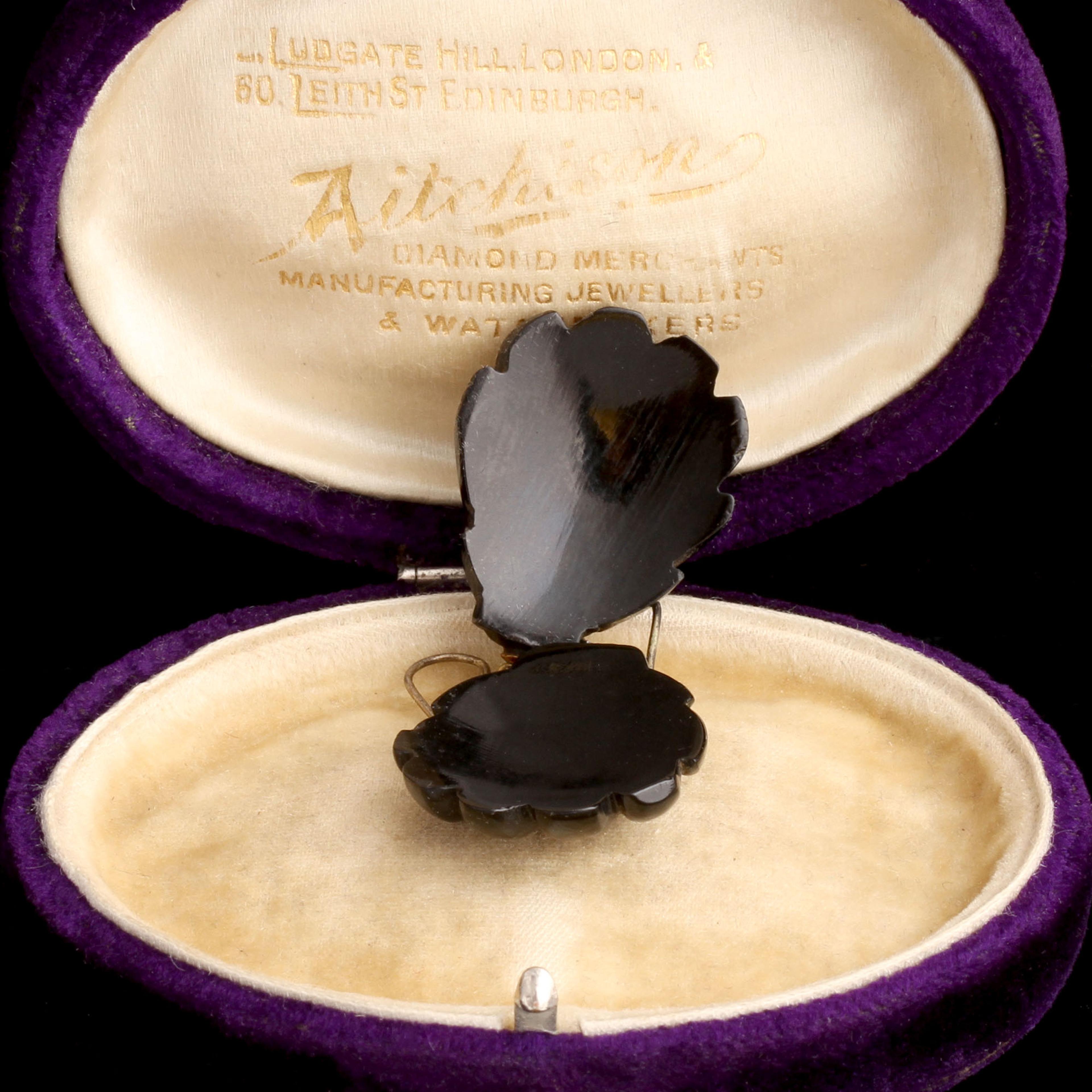 Detail of Victorian Carved Jet Shell Earrings