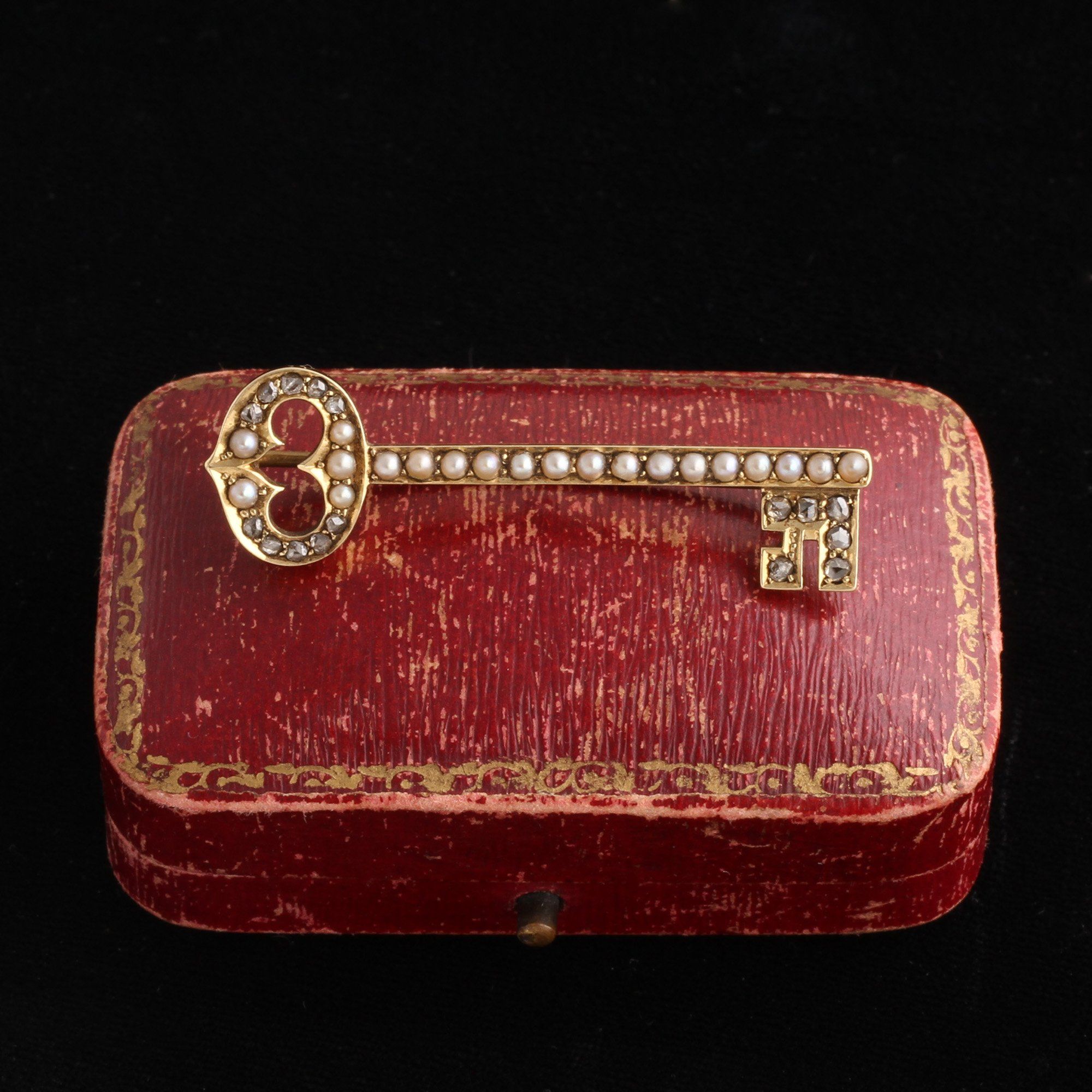 Victorian Diamond & Pearl Key Brooch