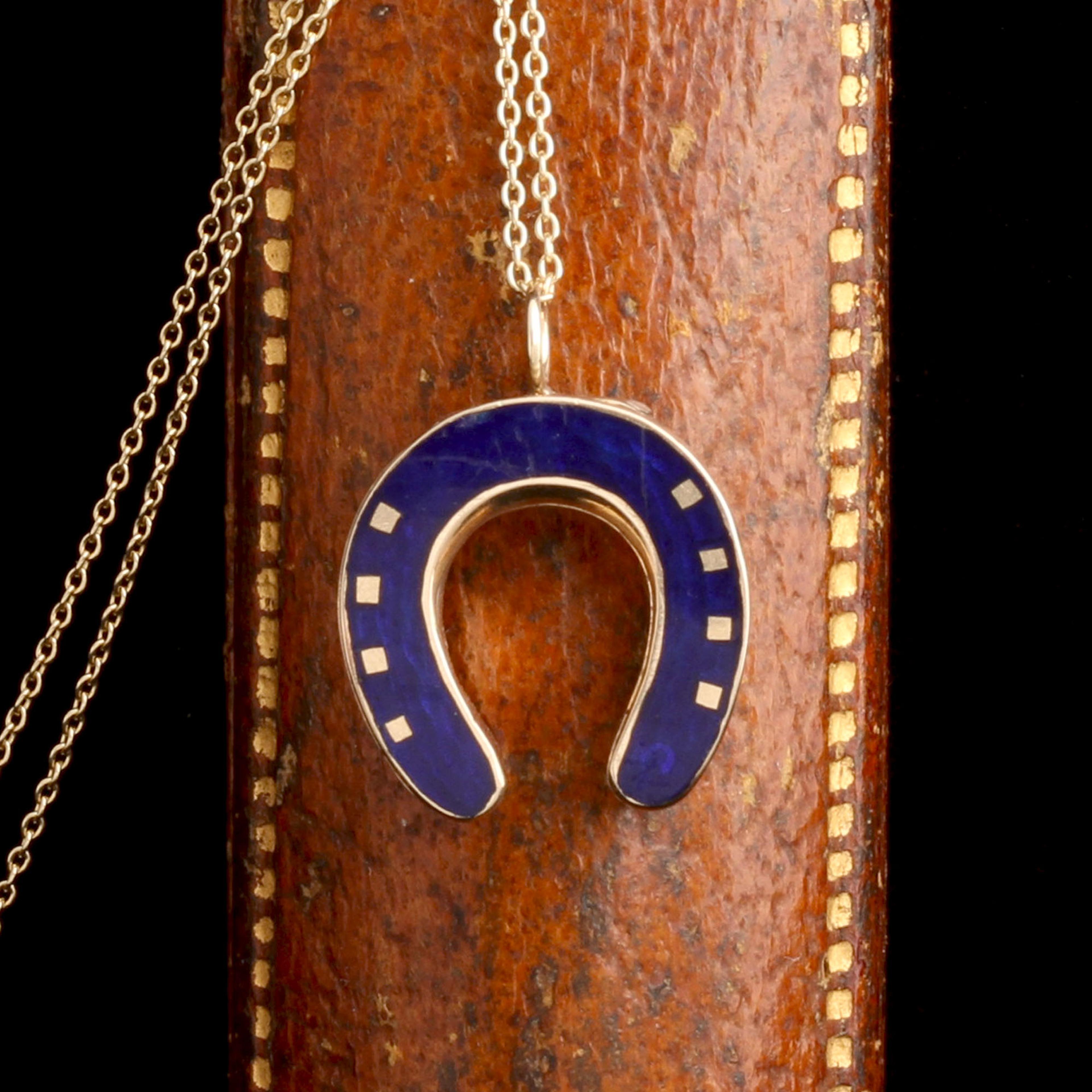 Detail of Edwardian Enamel Horseshoe Locket Necklace