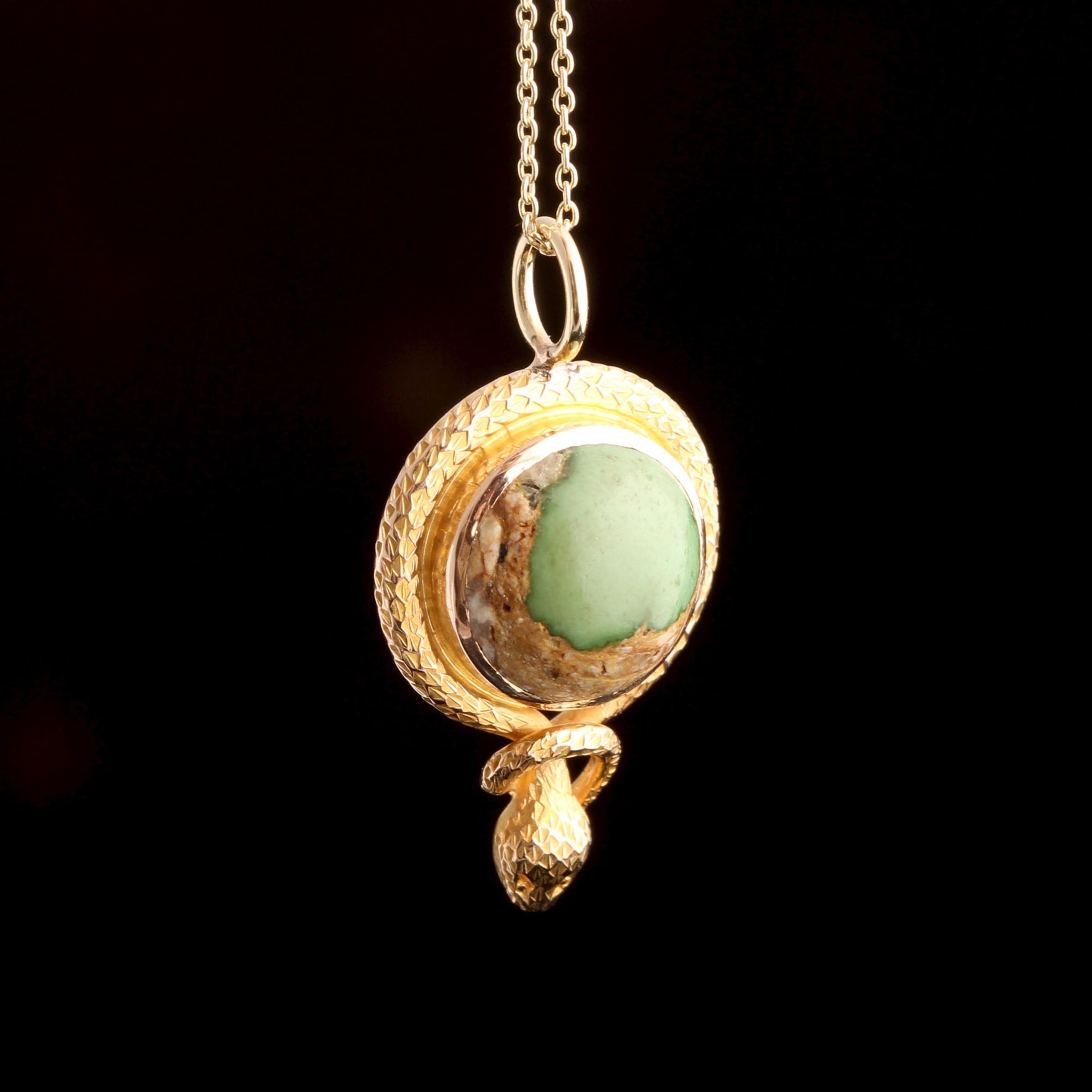 Victorian Snake Encircling Matrix Turquoise Pendant
