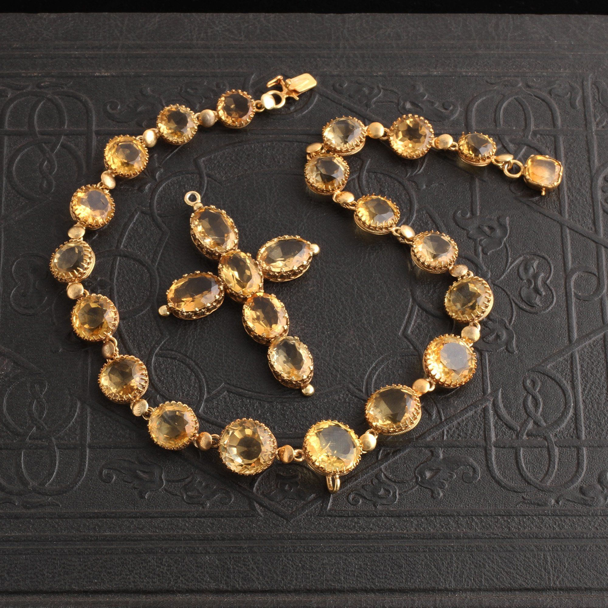 Victorian Citrine Rivière with Pendant Cross