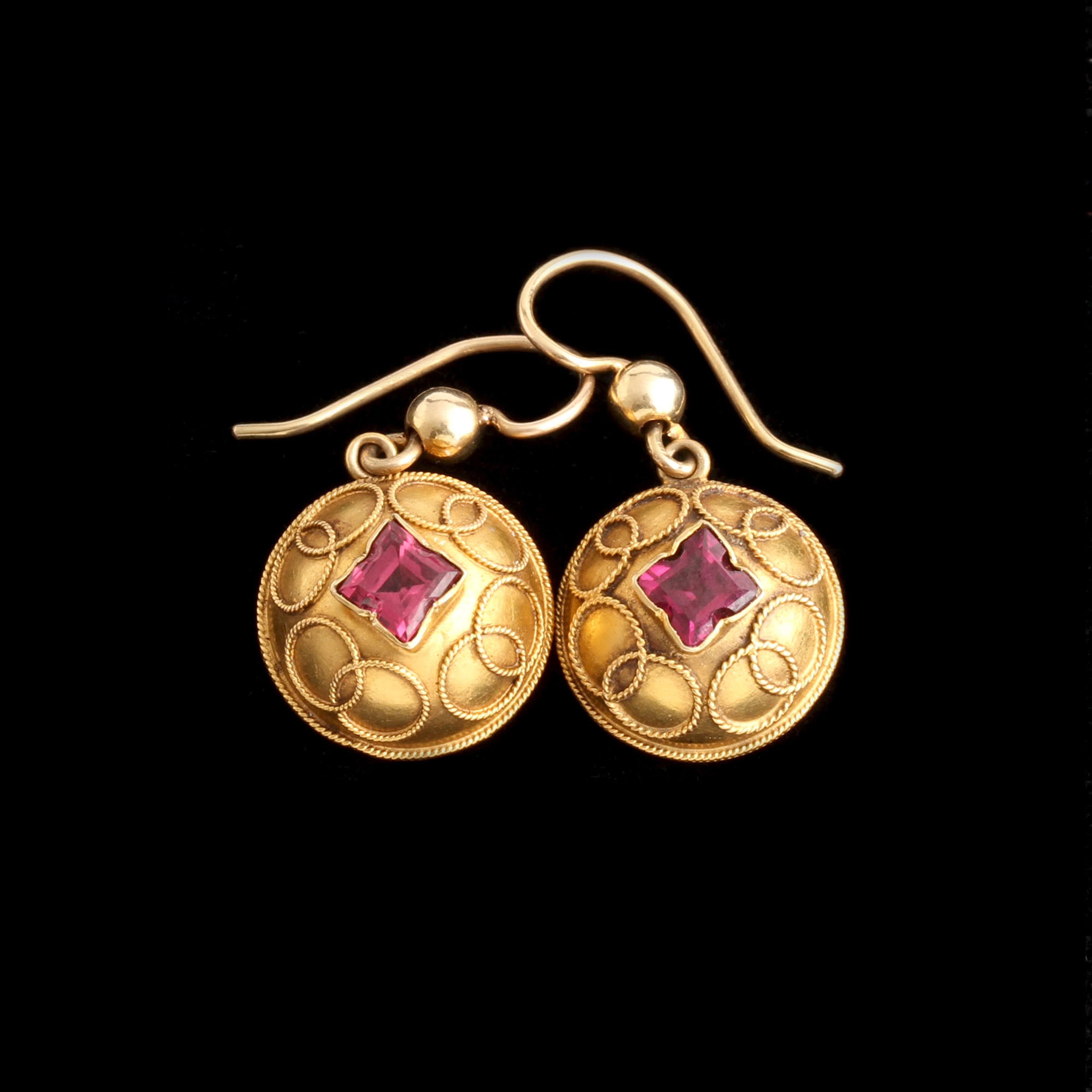 Victorian Twisted Wire & Garnet Half Dome Earrings