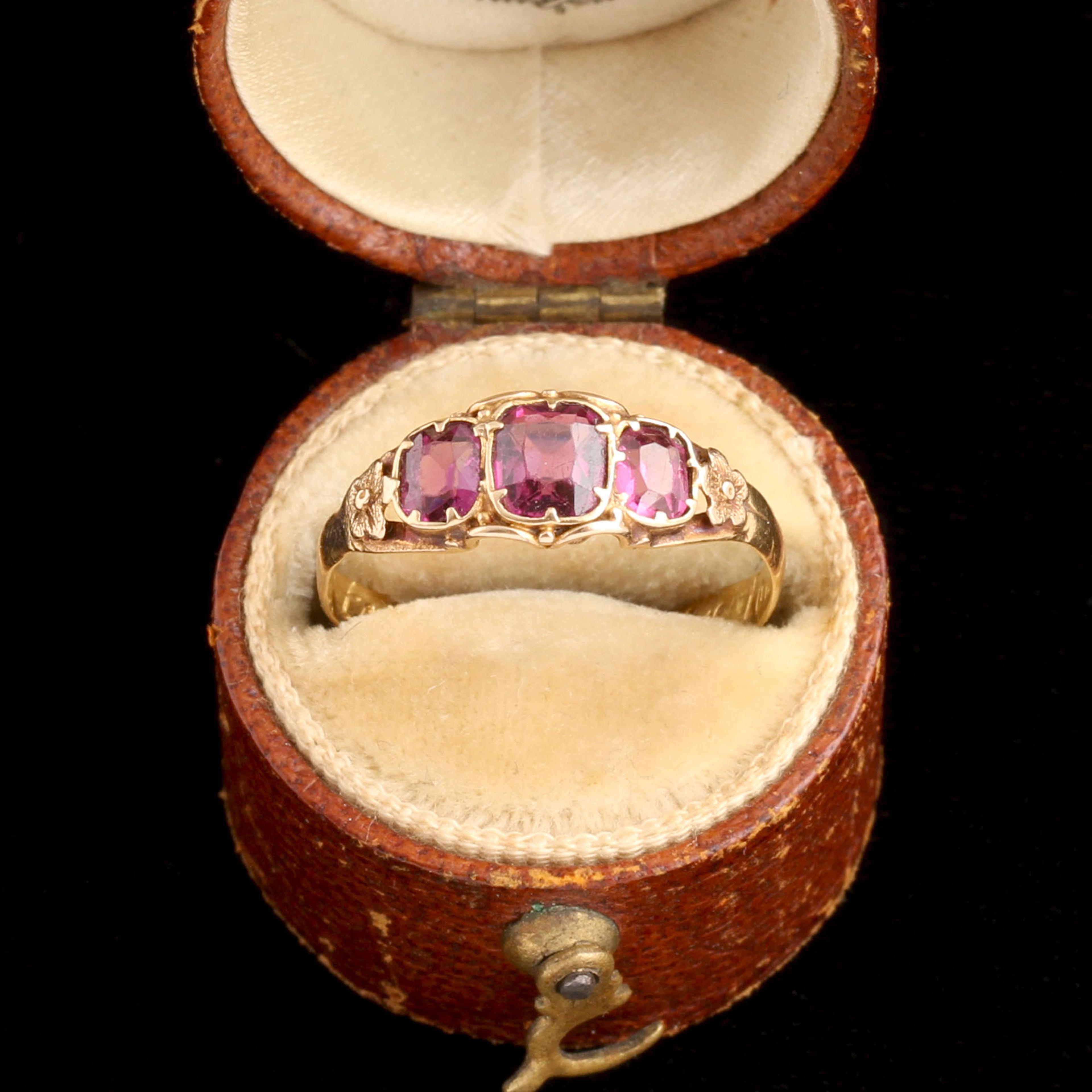 Victorian Three Garnet Modified Posy Ring