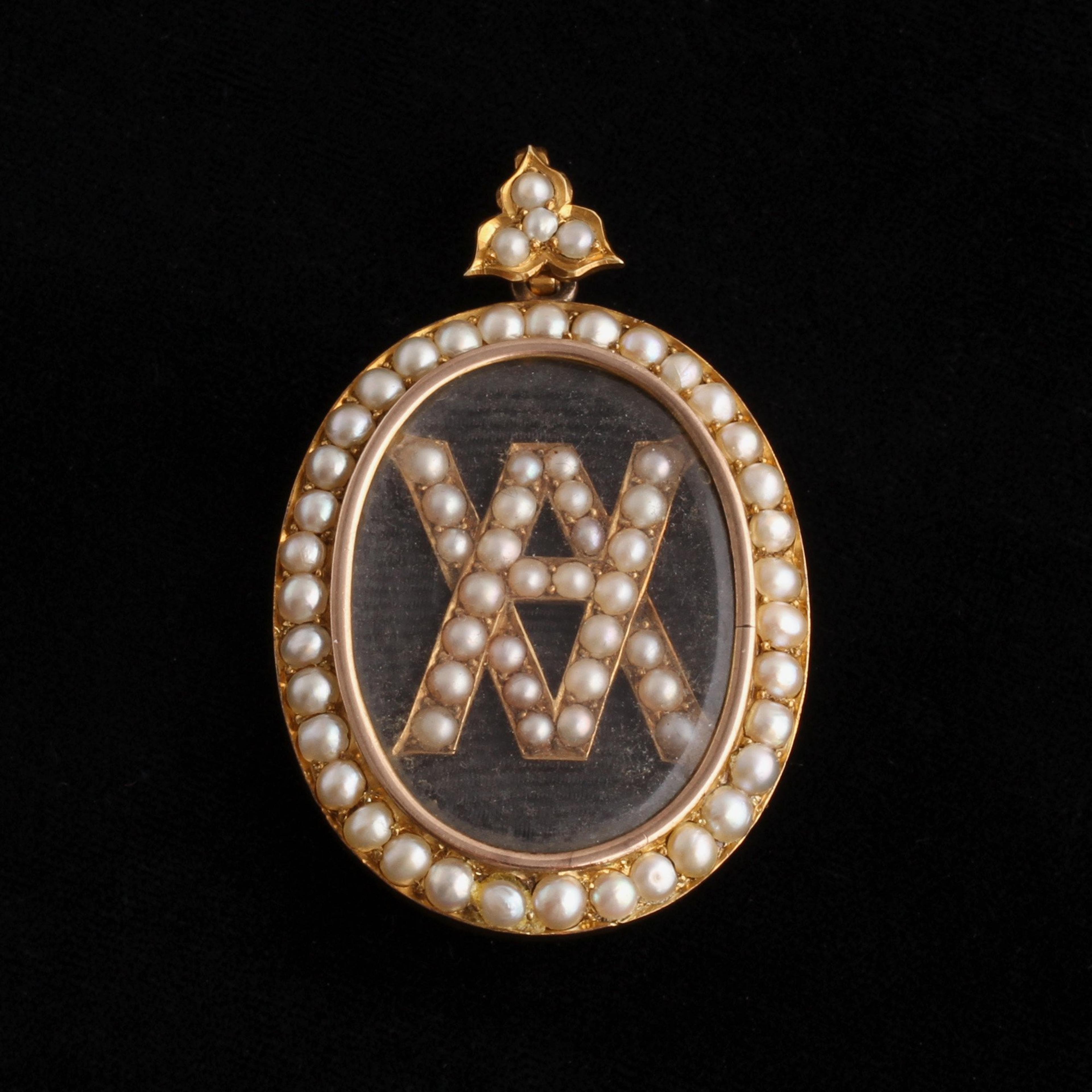 Detail of Victorian Pearl "VA" Portrait Locket