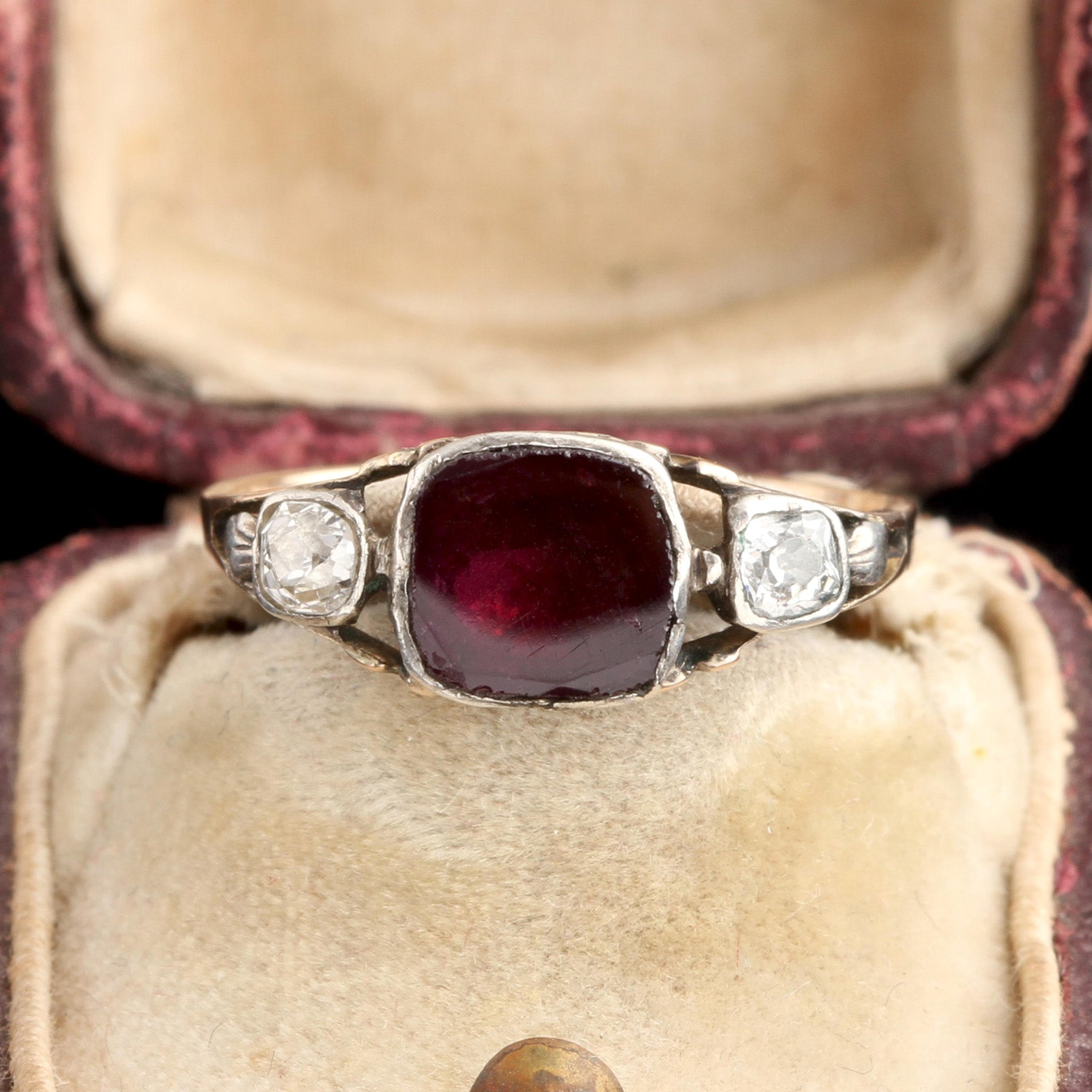 Detail of Late 18th Century Garnet & Old Mine Cut Diamond Ring