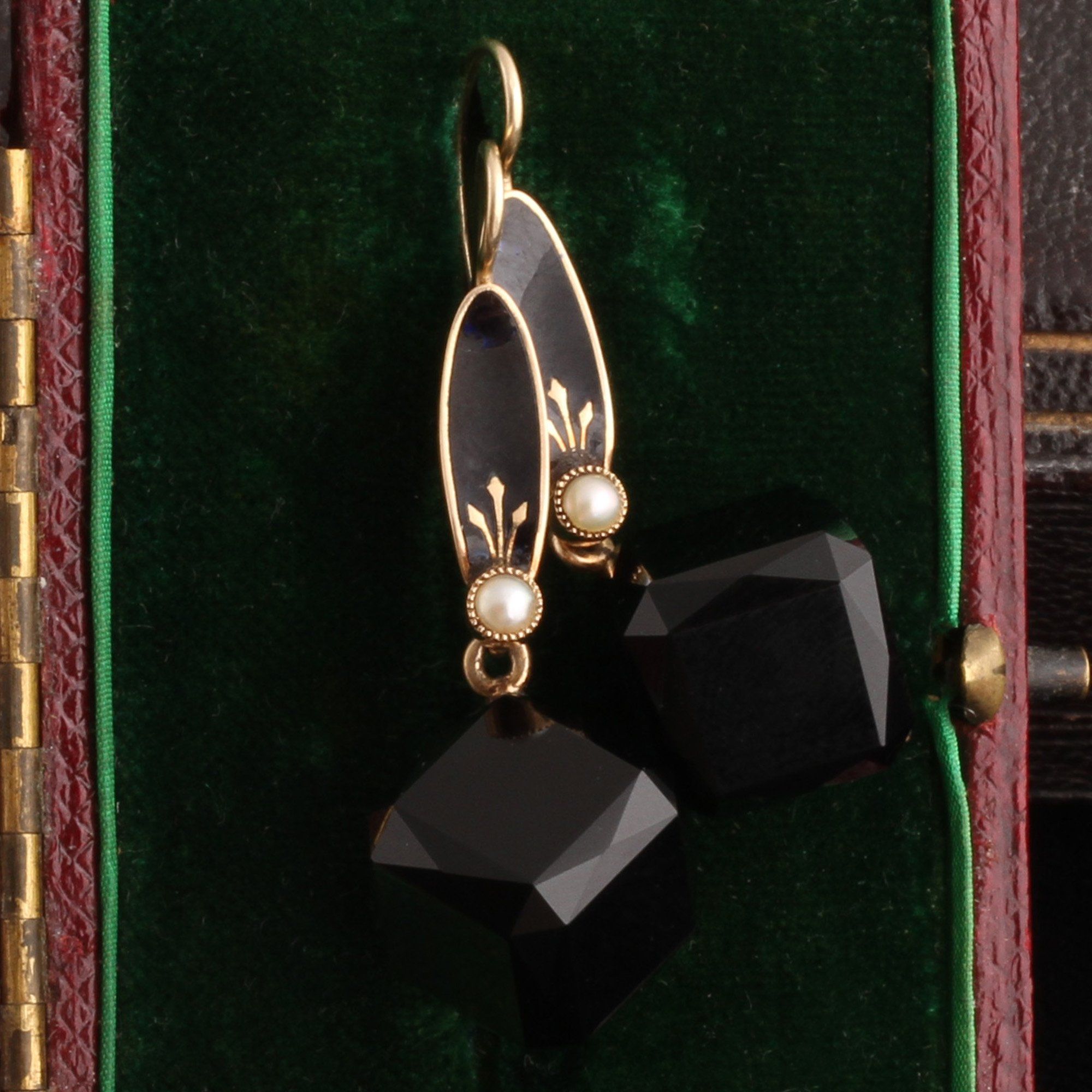 Victorian Onyx Cube Drop Earrings