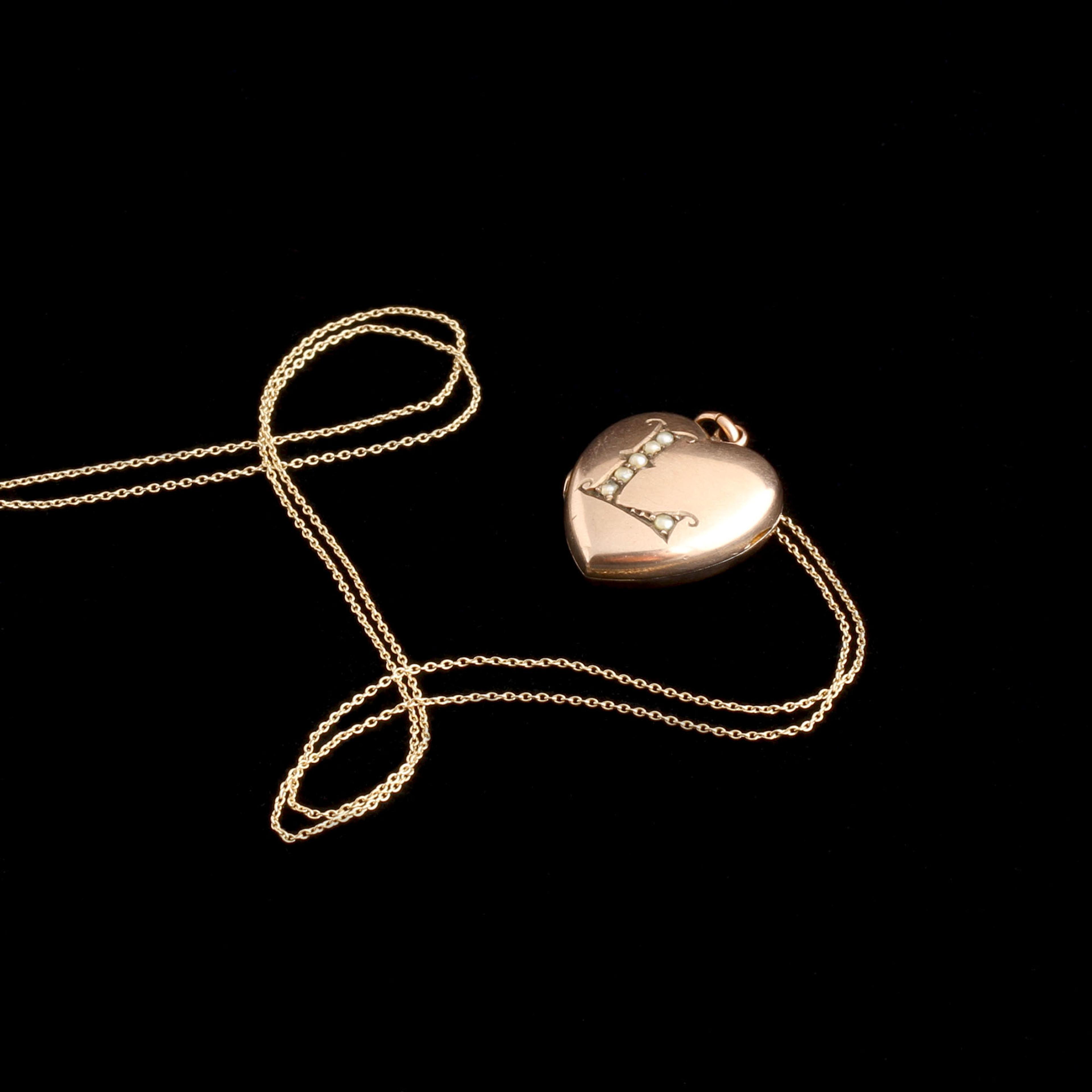 Edwardian Seed Pearl "L" Heart Locket