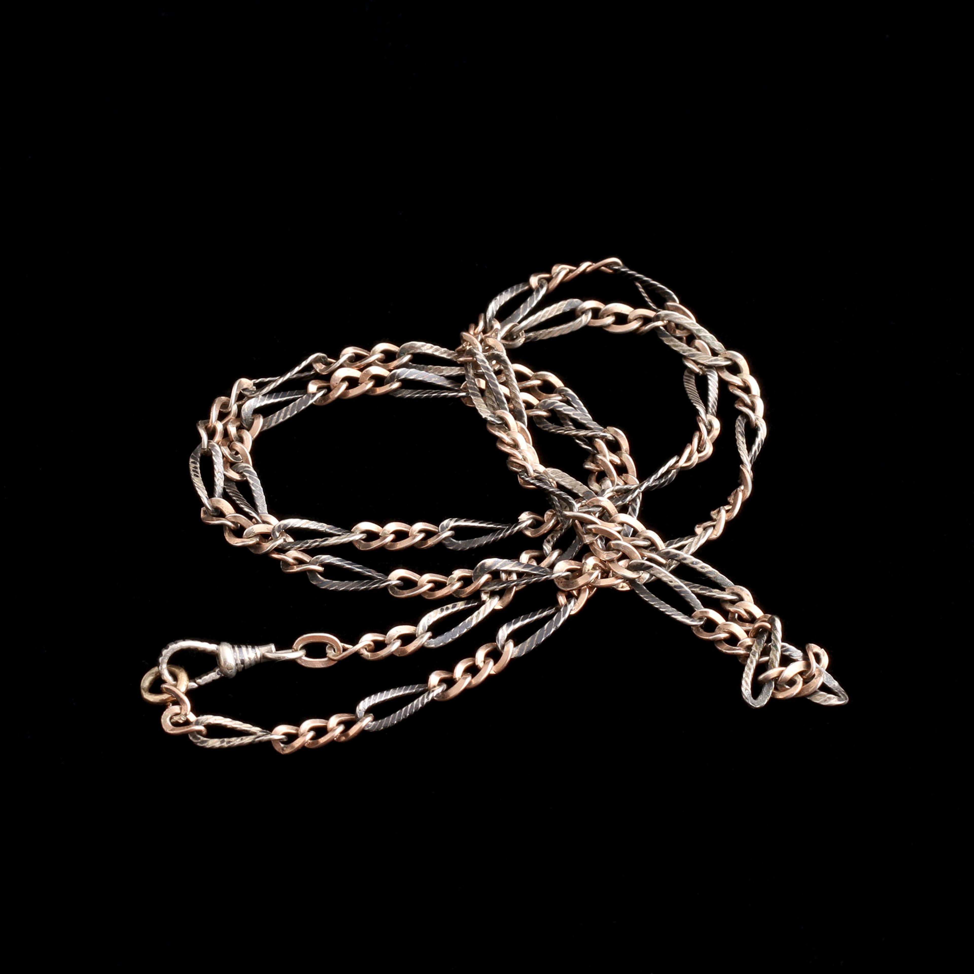 Victorian 28" Fancy Link Niello & Gold Chain