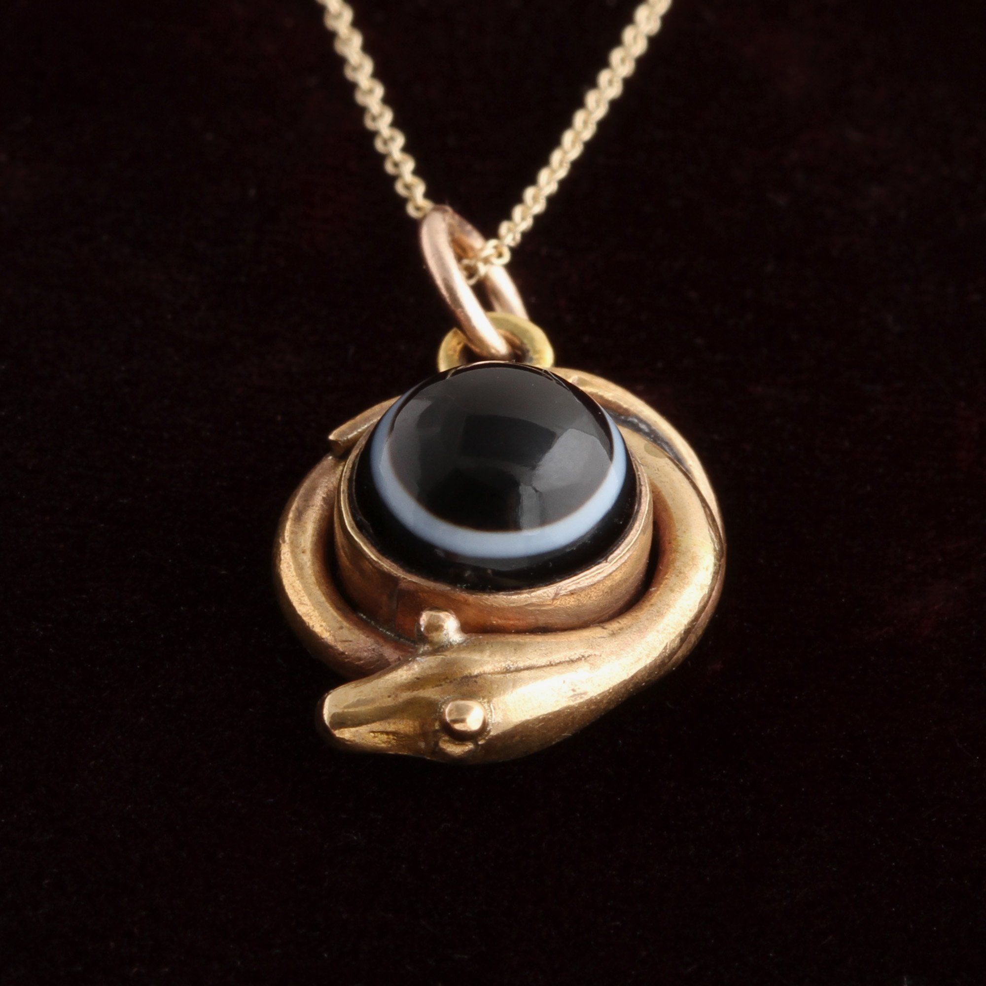 Victorian Banded Agate Snake Pendant