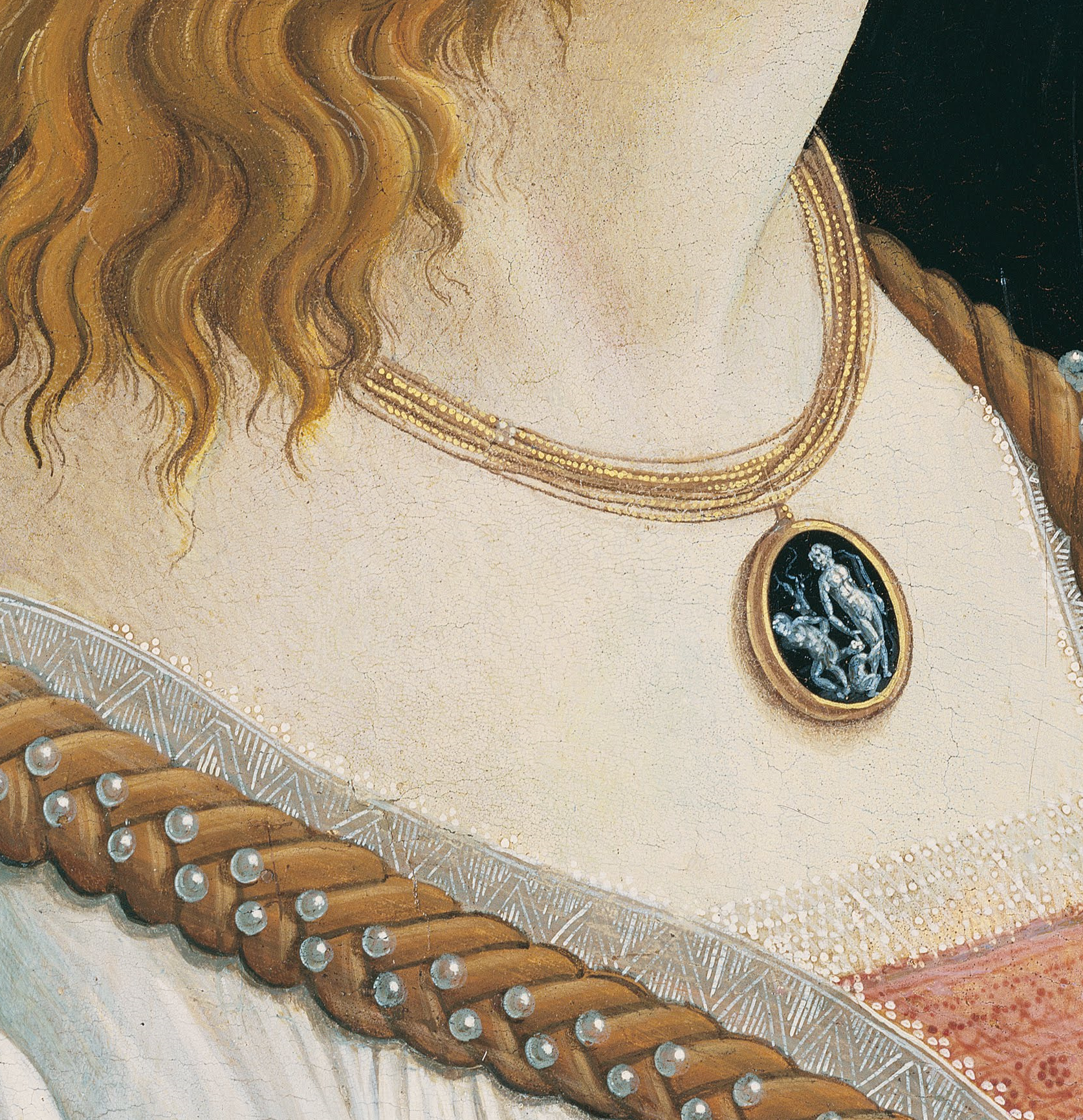detail of portrait of Simonetta Vespucci, c. 1480-85 by Sandro Botticelli. Städel Museum.