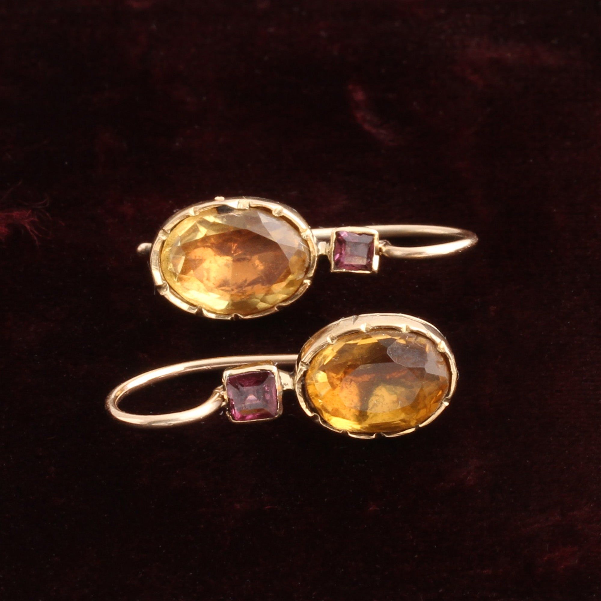 Georgian Citrine & Garnet Earrings