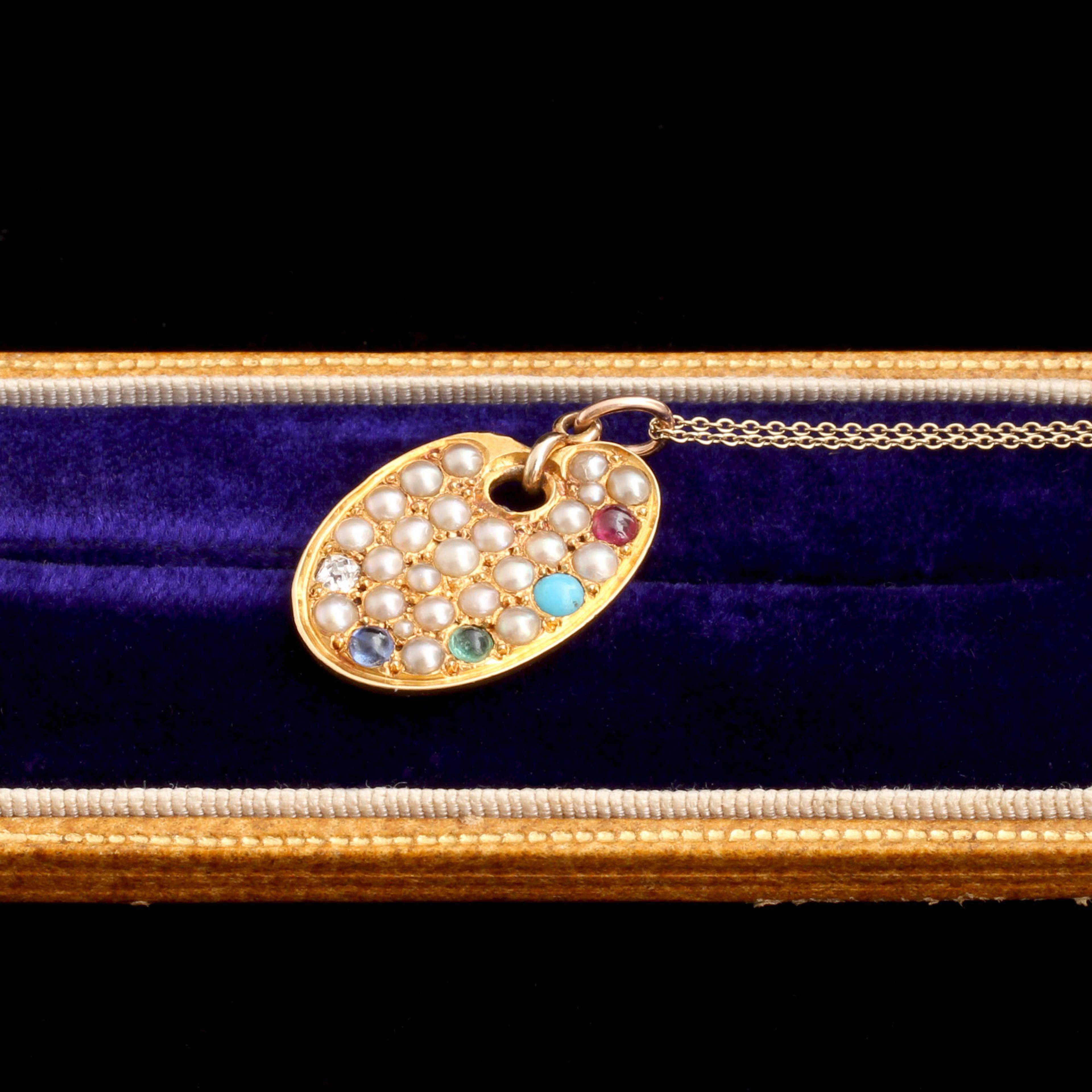Detail of Edwardian Pearl & Gemstone Palette Necklace