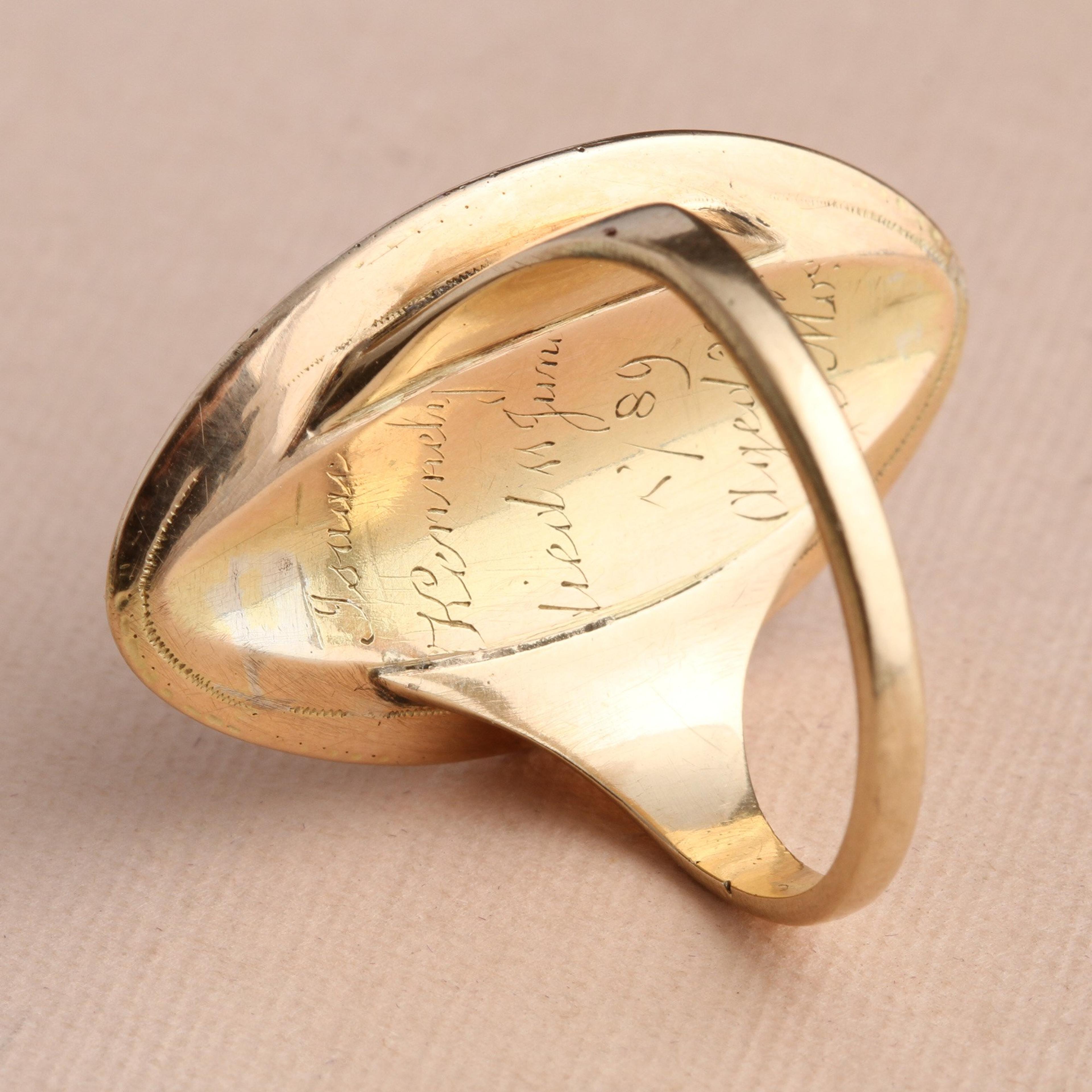 Underside detail of Georgian "Nipt in the Bud" Sepia Mourning Ring