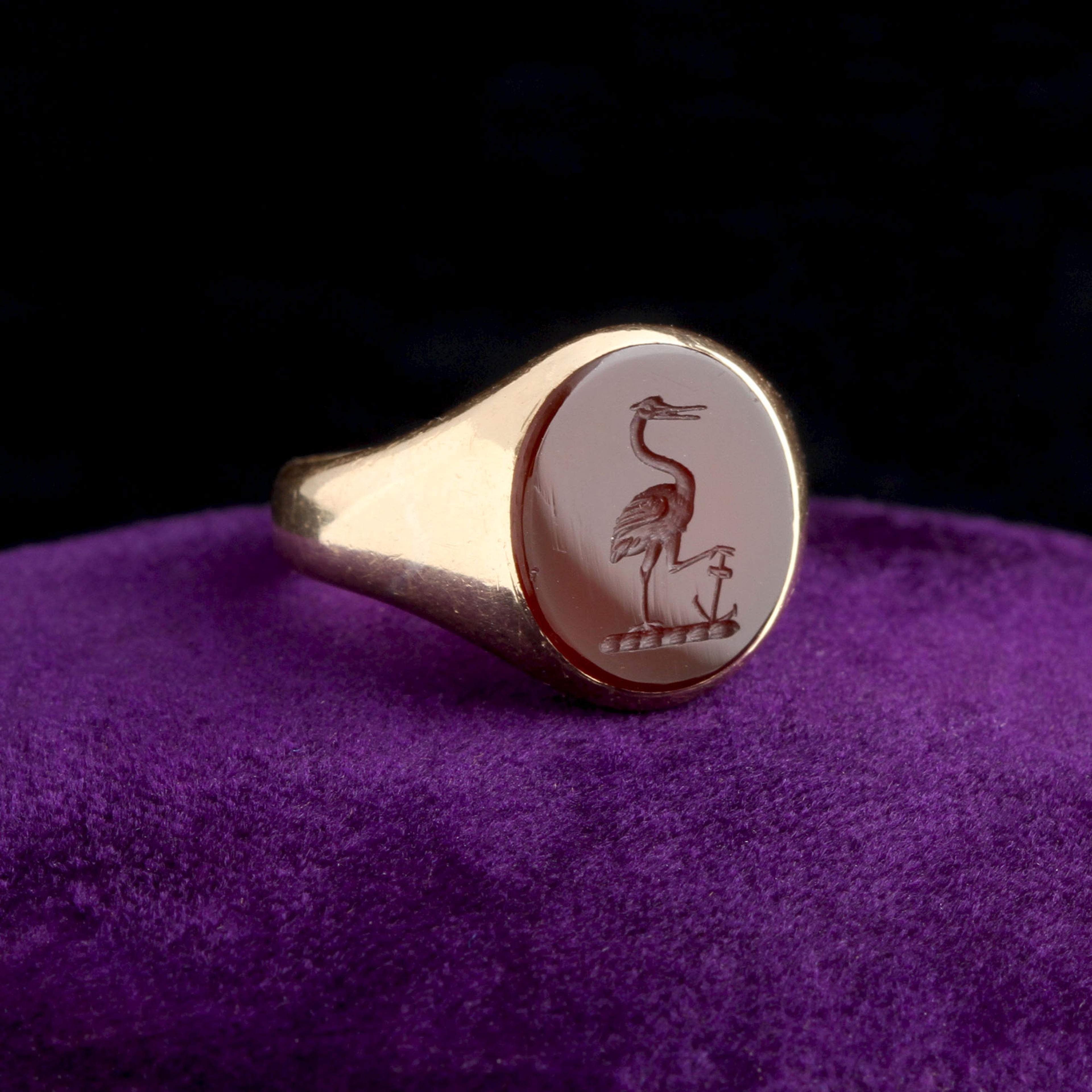 1930s Heron & Anchor Intaglio Ring