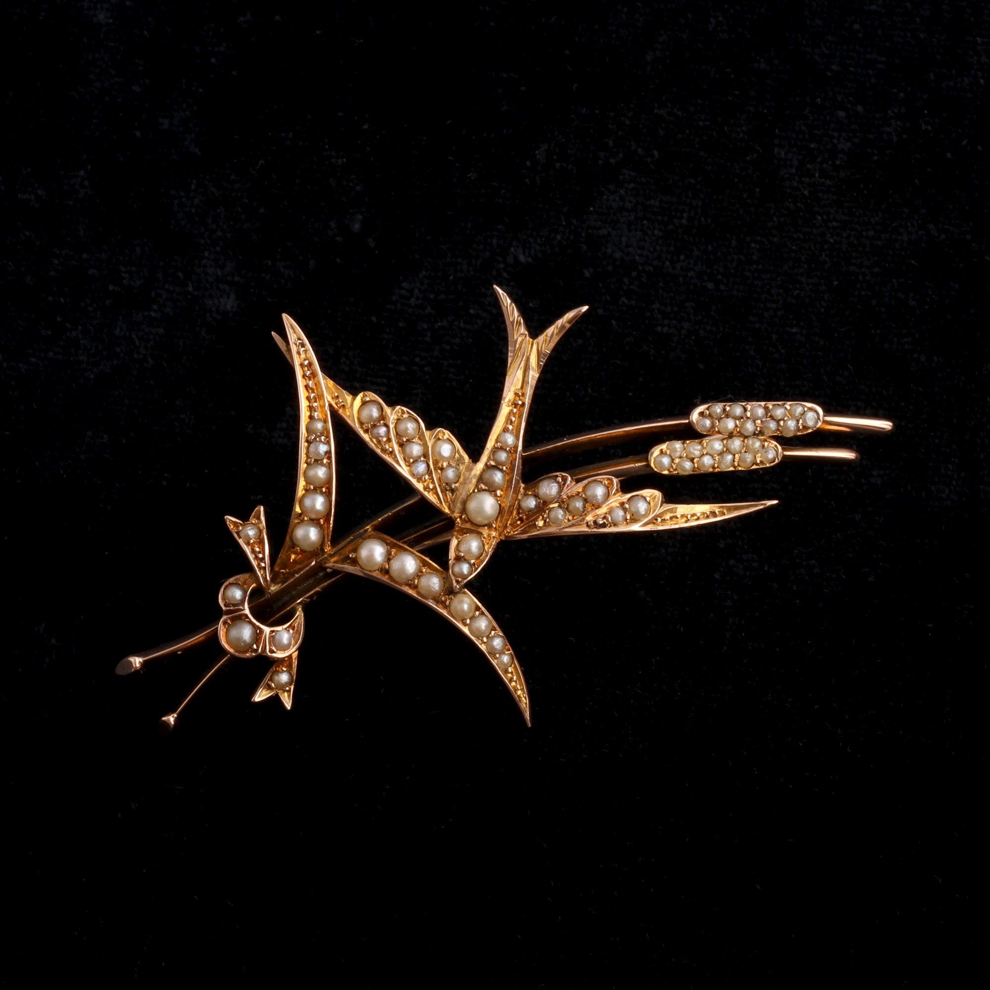 Detail of Victorian Swallow and Bullrush Brooch