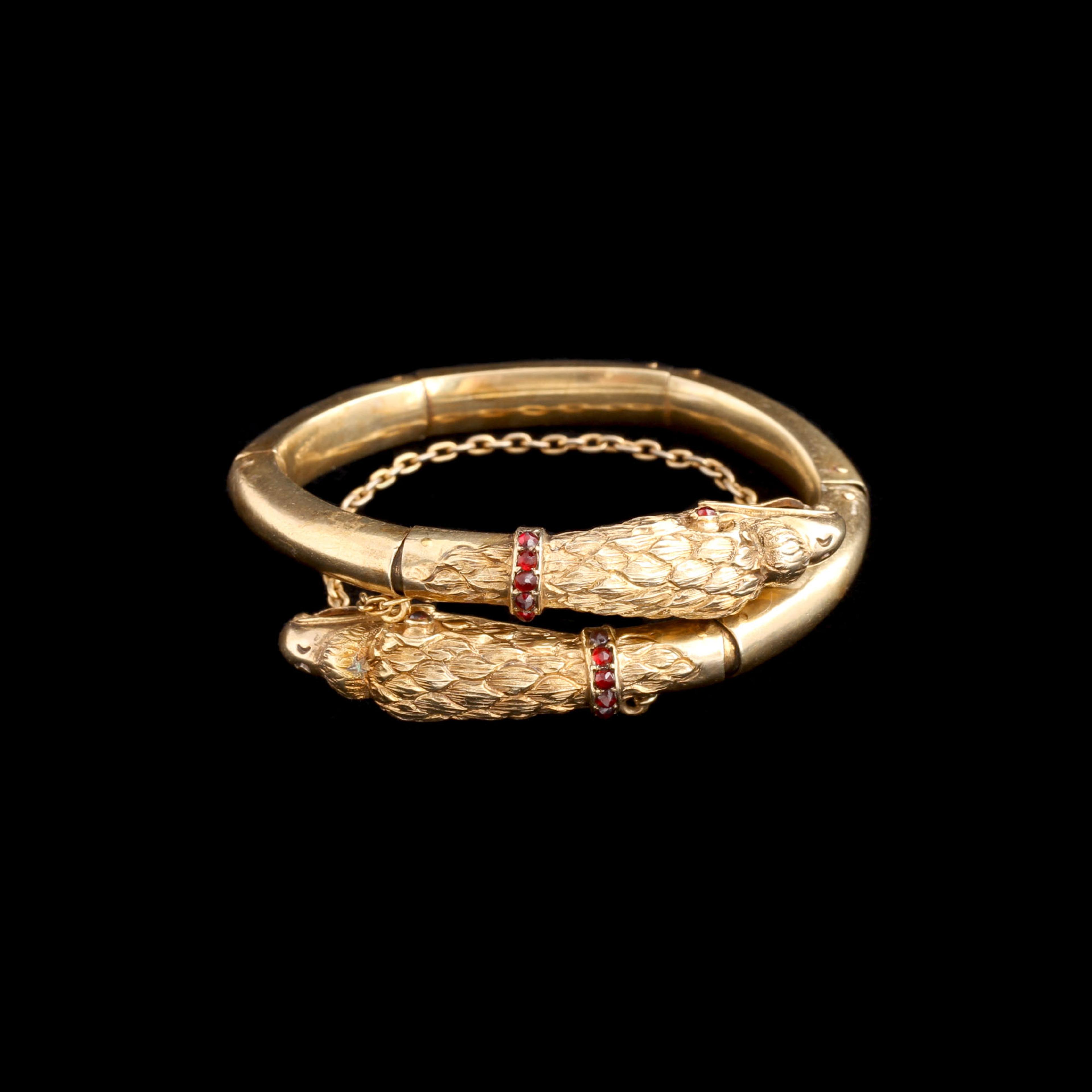 Late 19th Century French Gilt Silver & Garnet Double Eagle Bracelet