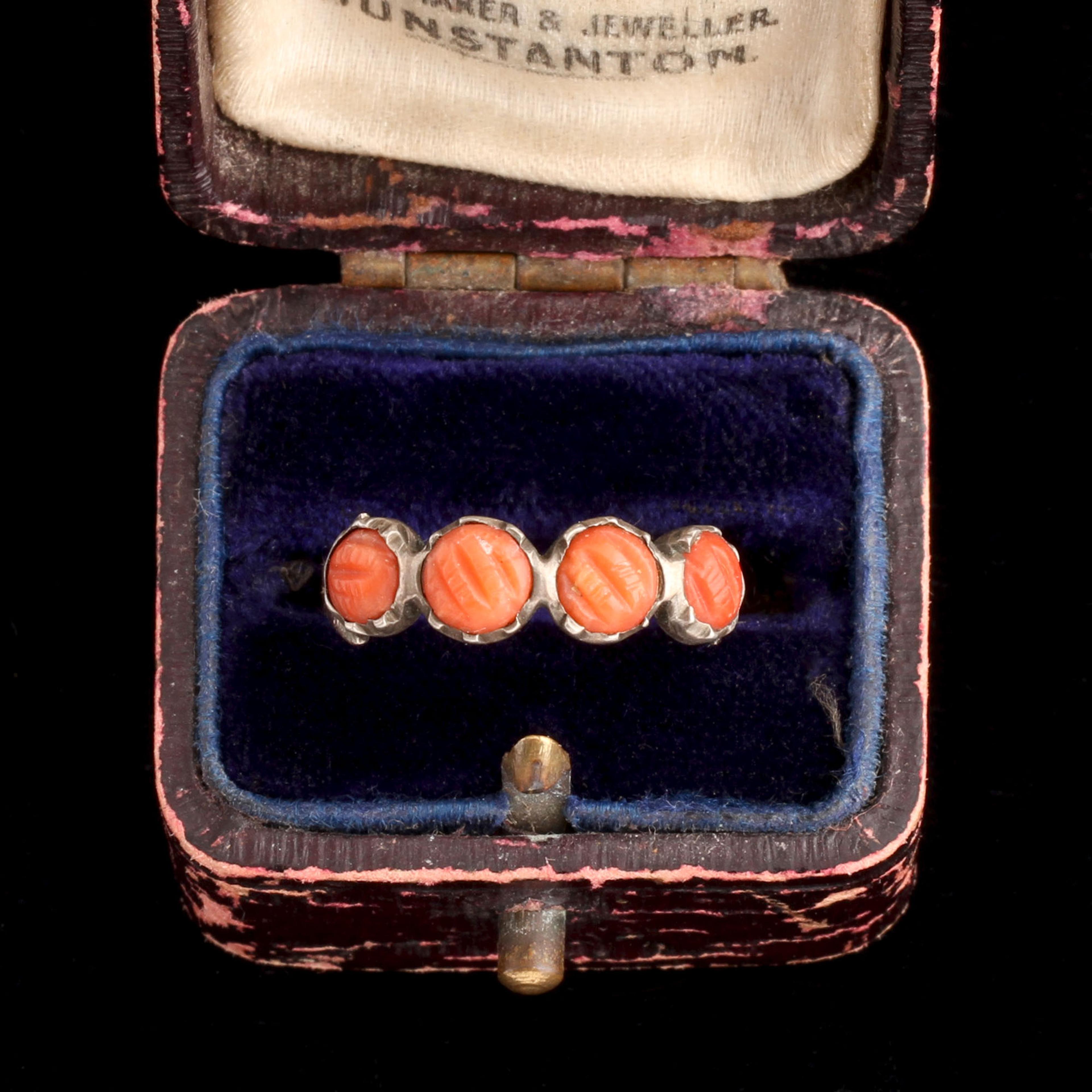 Georgian Carved Coral Four Stone Ring