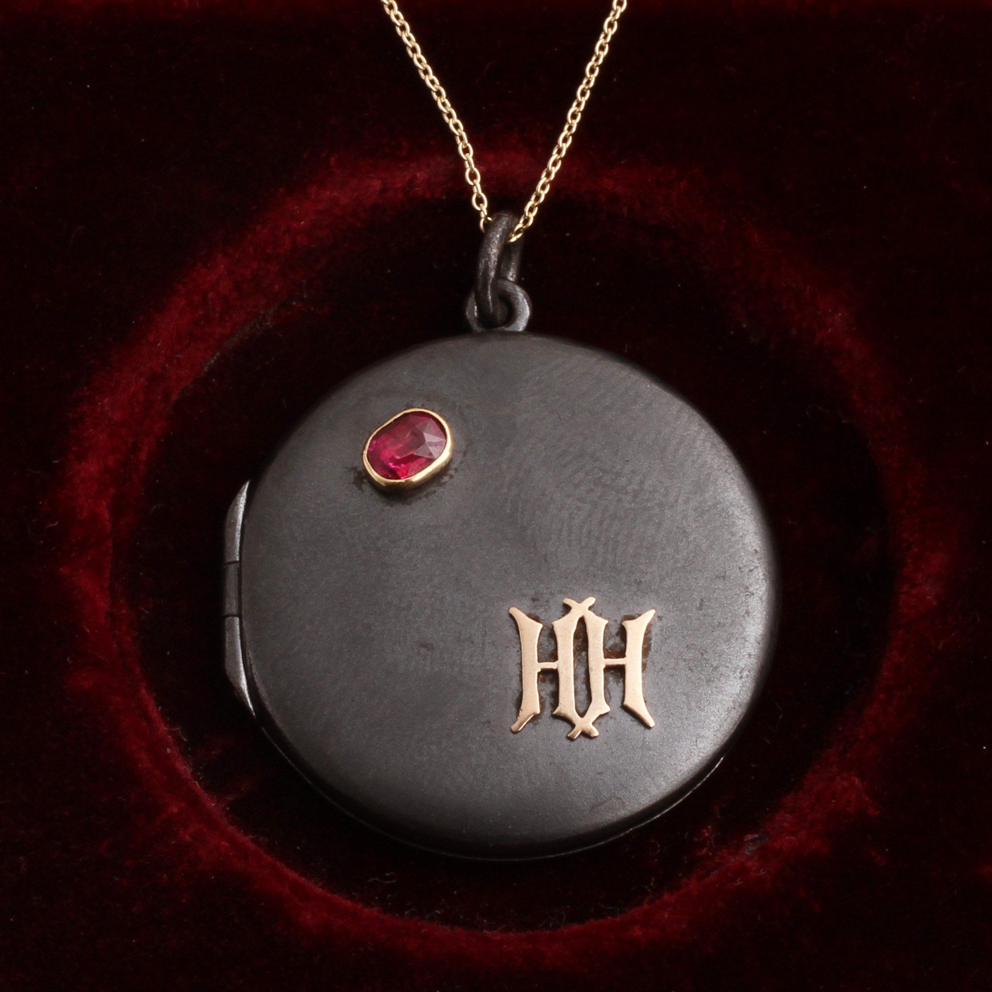 1920s "HH" & Ruby Gunmetal Locket